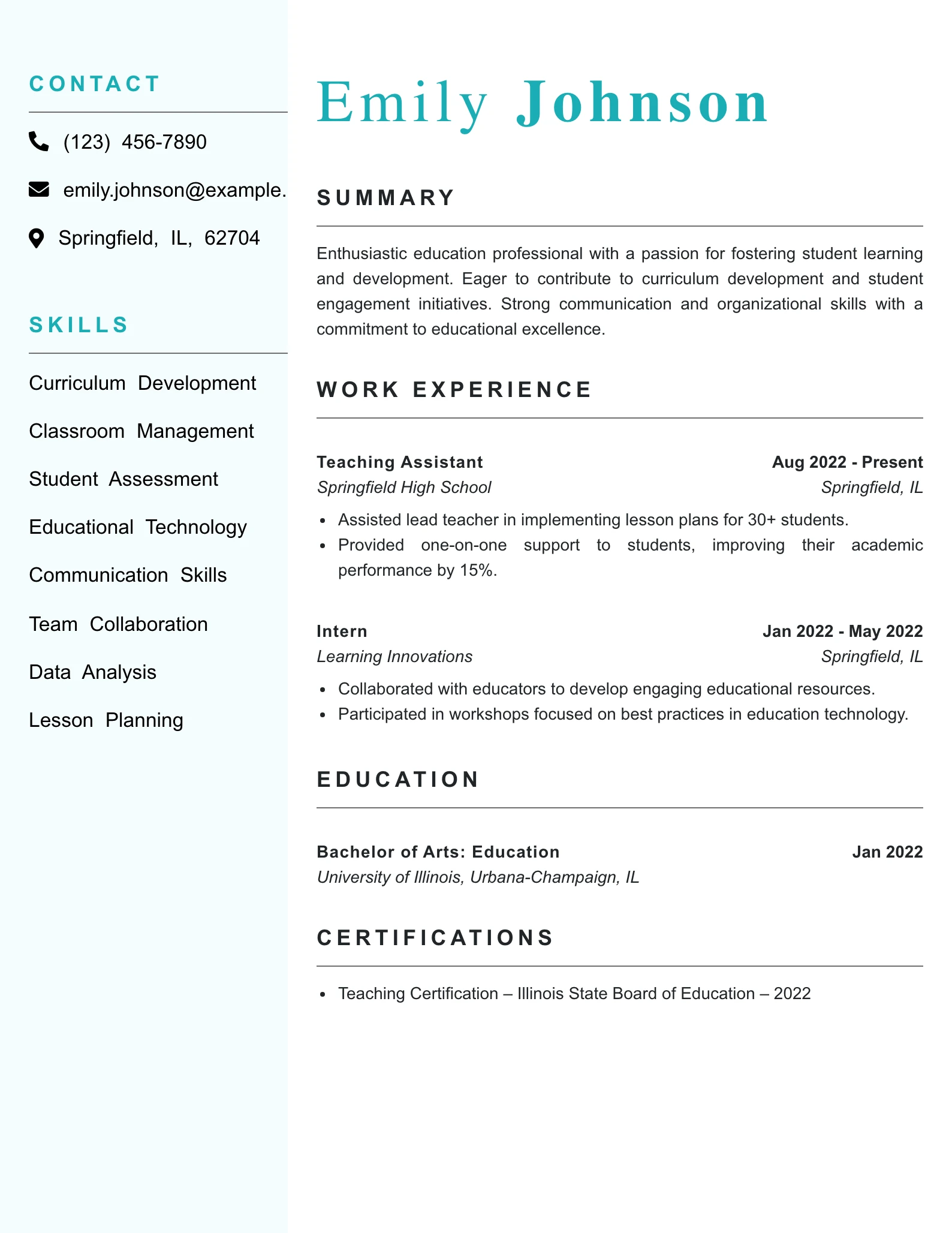 Entry Level Education Specialist Resume Example