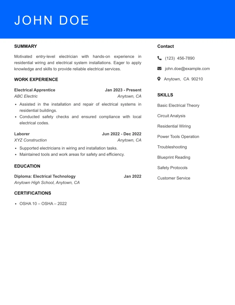 Electrician Resume Template