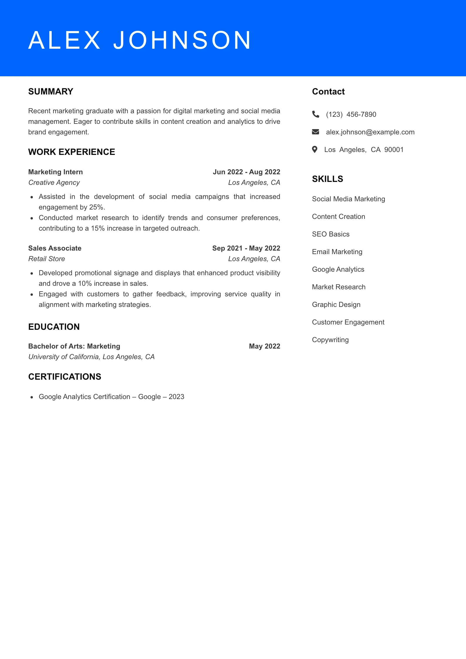 Selected Marketing Resume