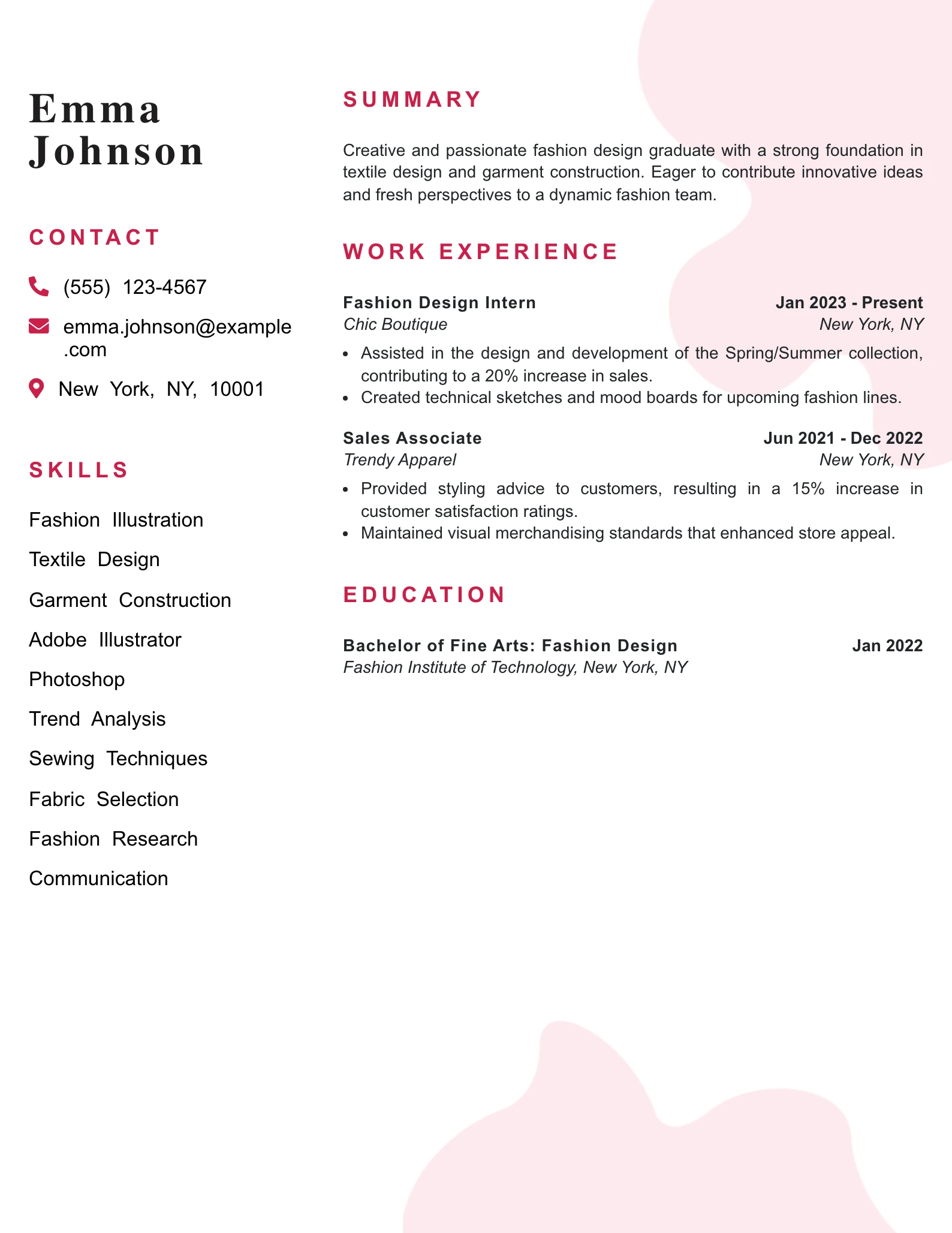 Entry Level Fashion Designer Resume Example