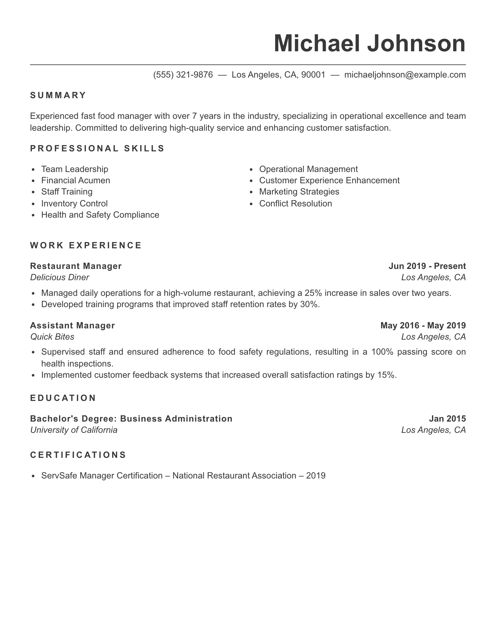 Senior Level Fast Food Worker Resume Example