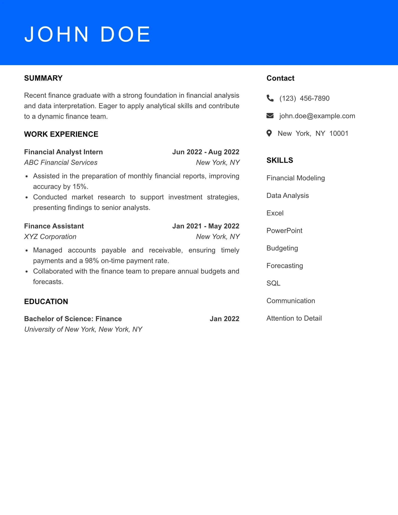 Selected Financial Analyst Resume