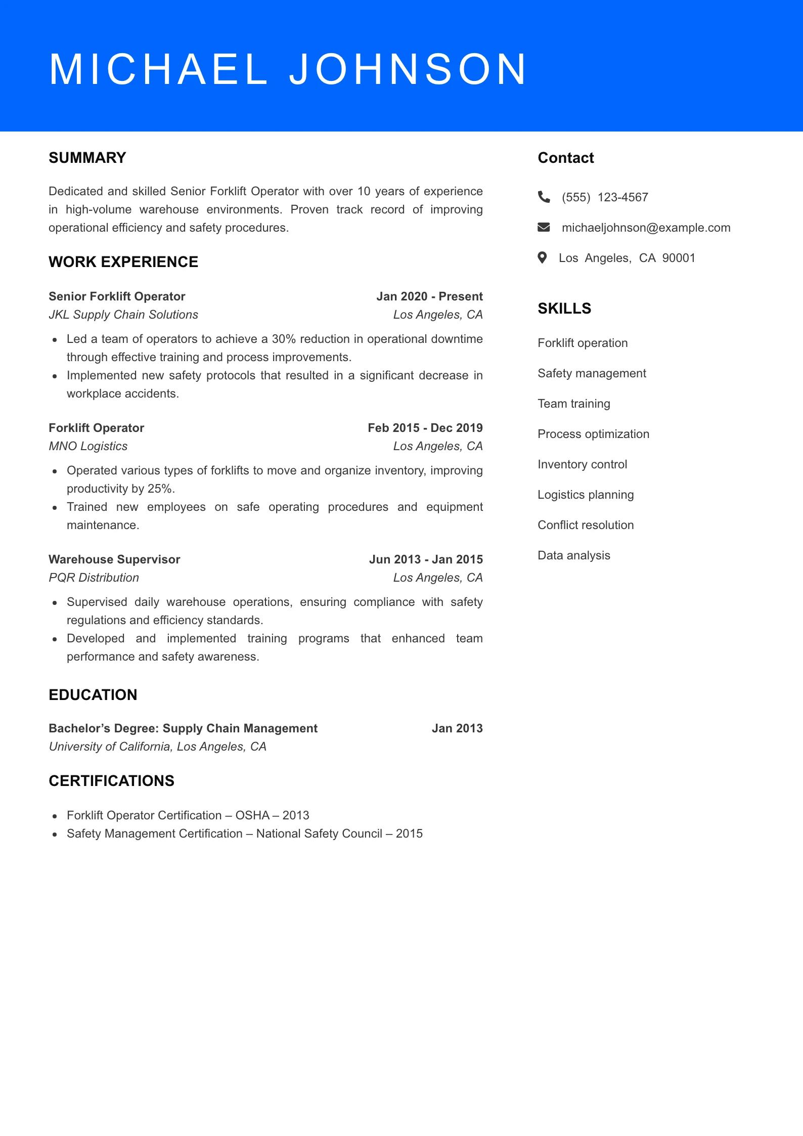 Senior Level Resume Preview