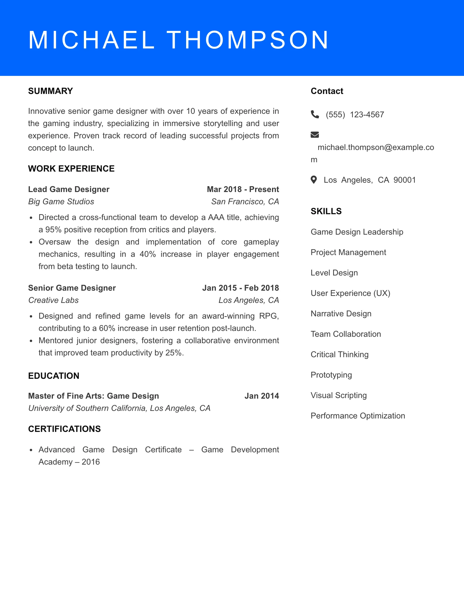 Senior Level Resume Preview