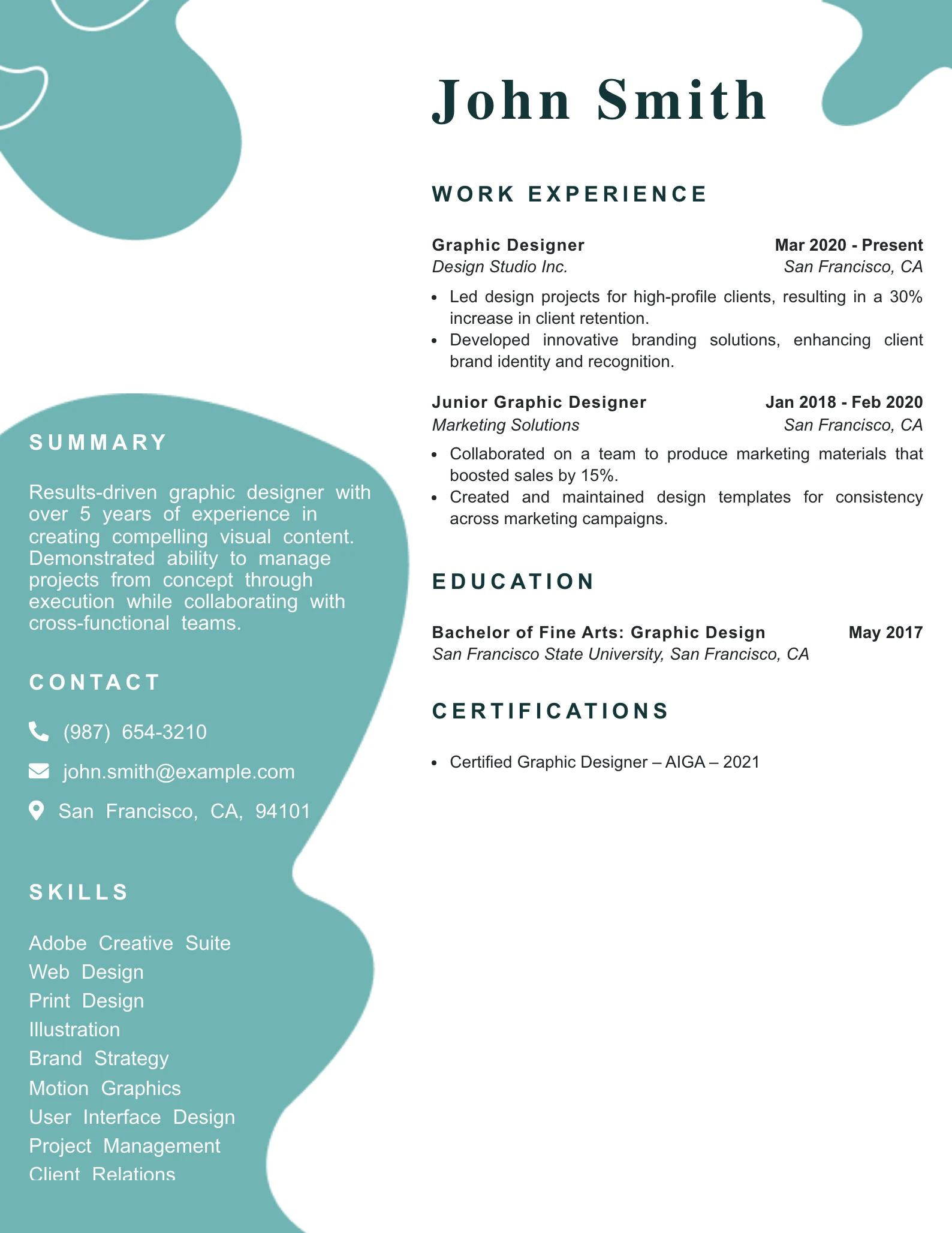 Mid Level Graphic Designer Resume Example