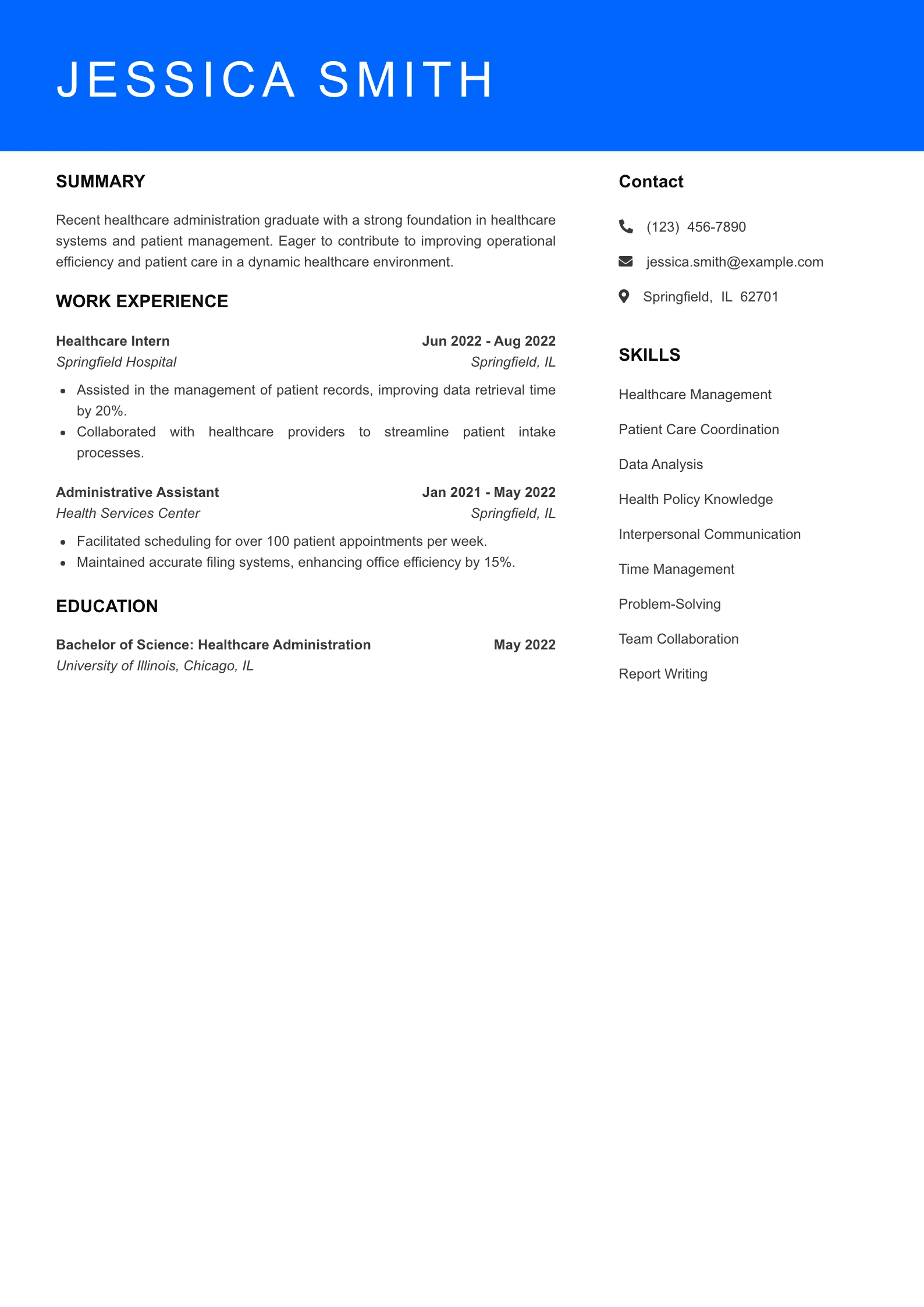Selected Healthcare Administrator Resume