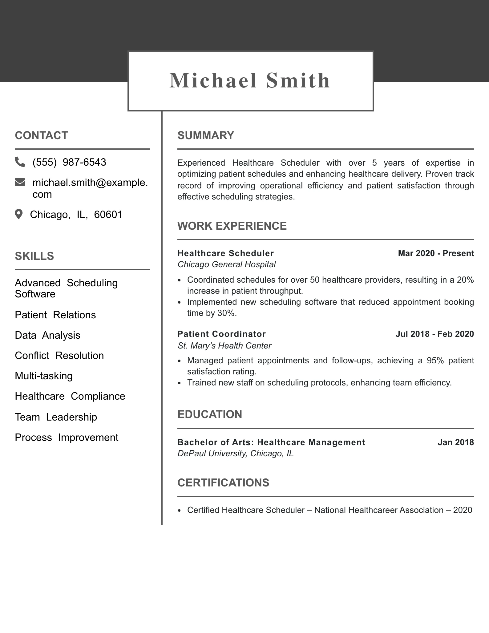 Mid Level Healthcare Scheduler Resume Example