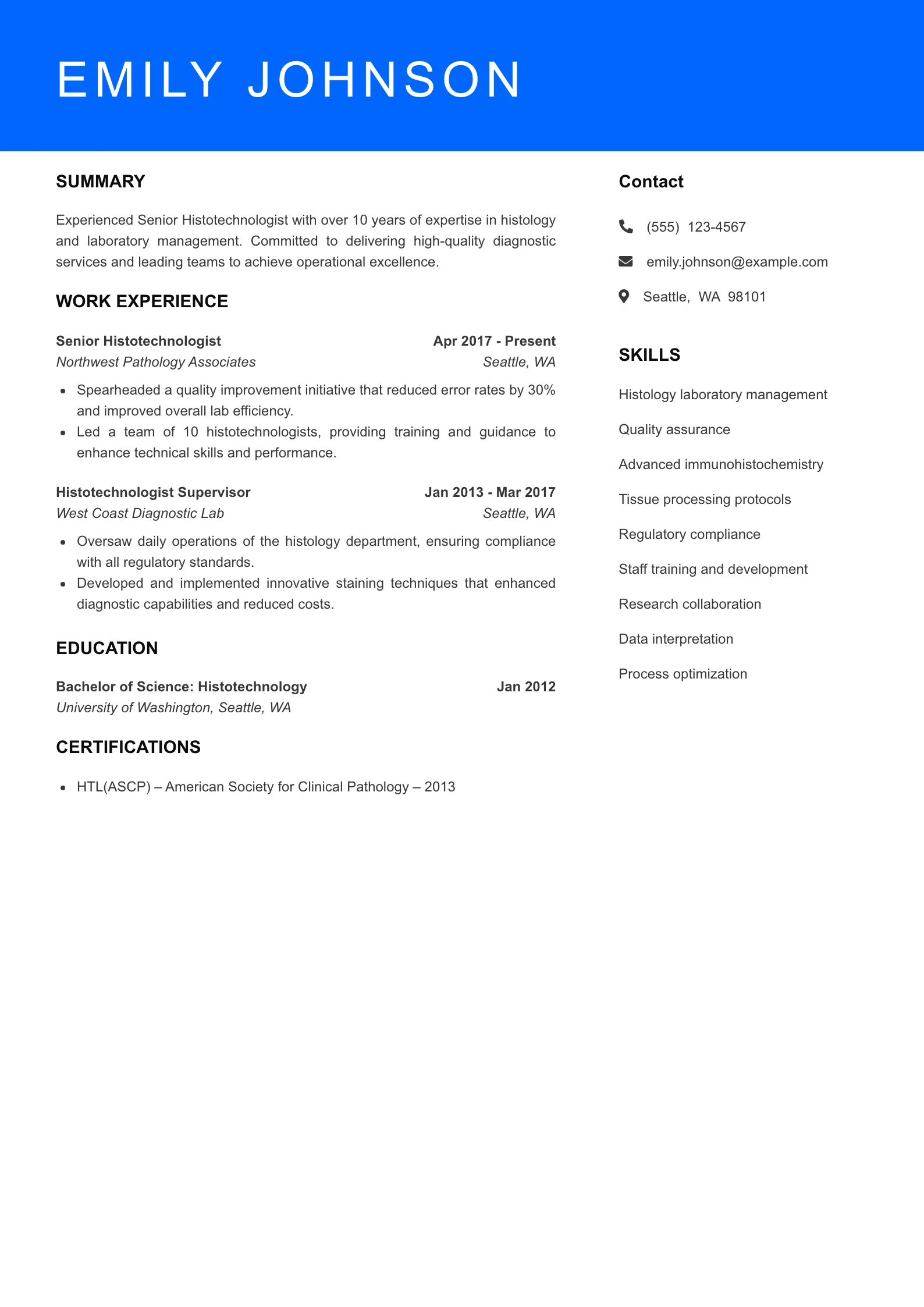 Senior Level Resume Preview
