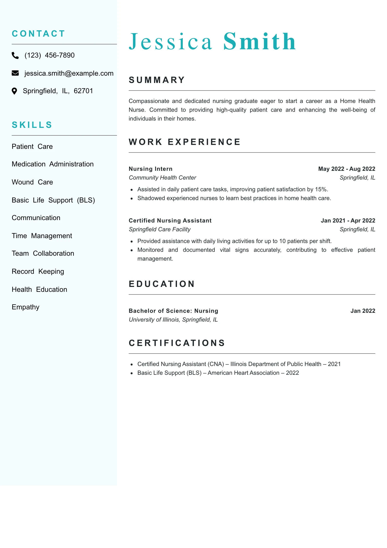 Entry Level Home Health Nurse Resume Example