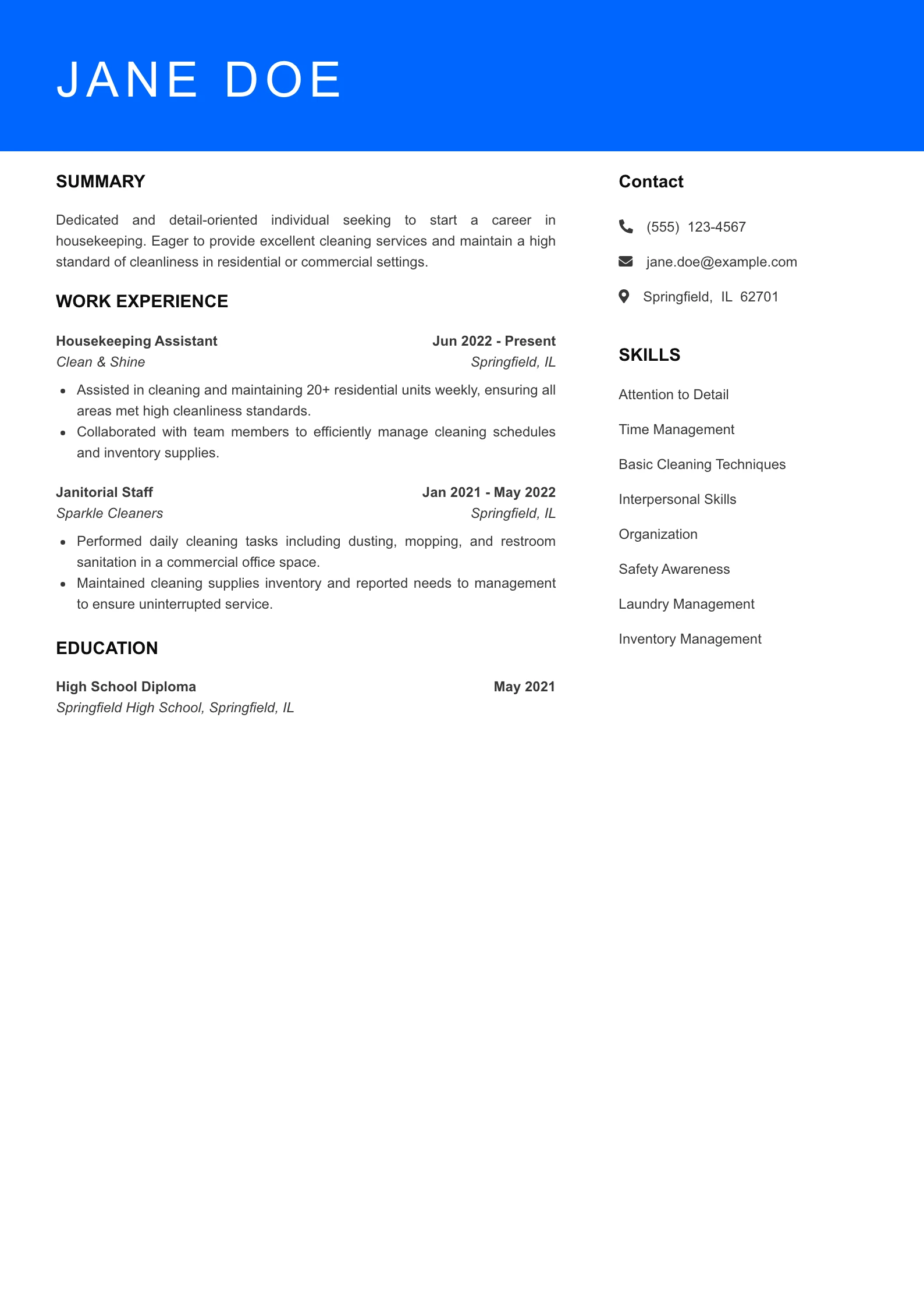 Entry Level Resume Preview