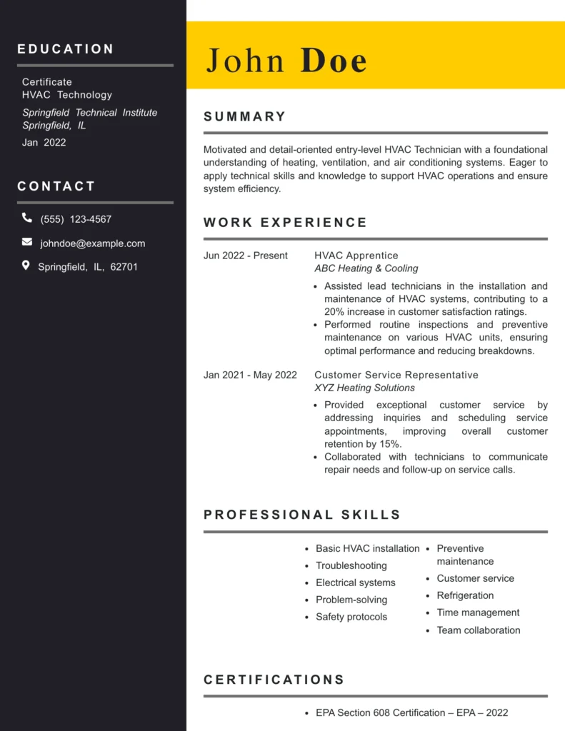 HVAC Technician Resume Template