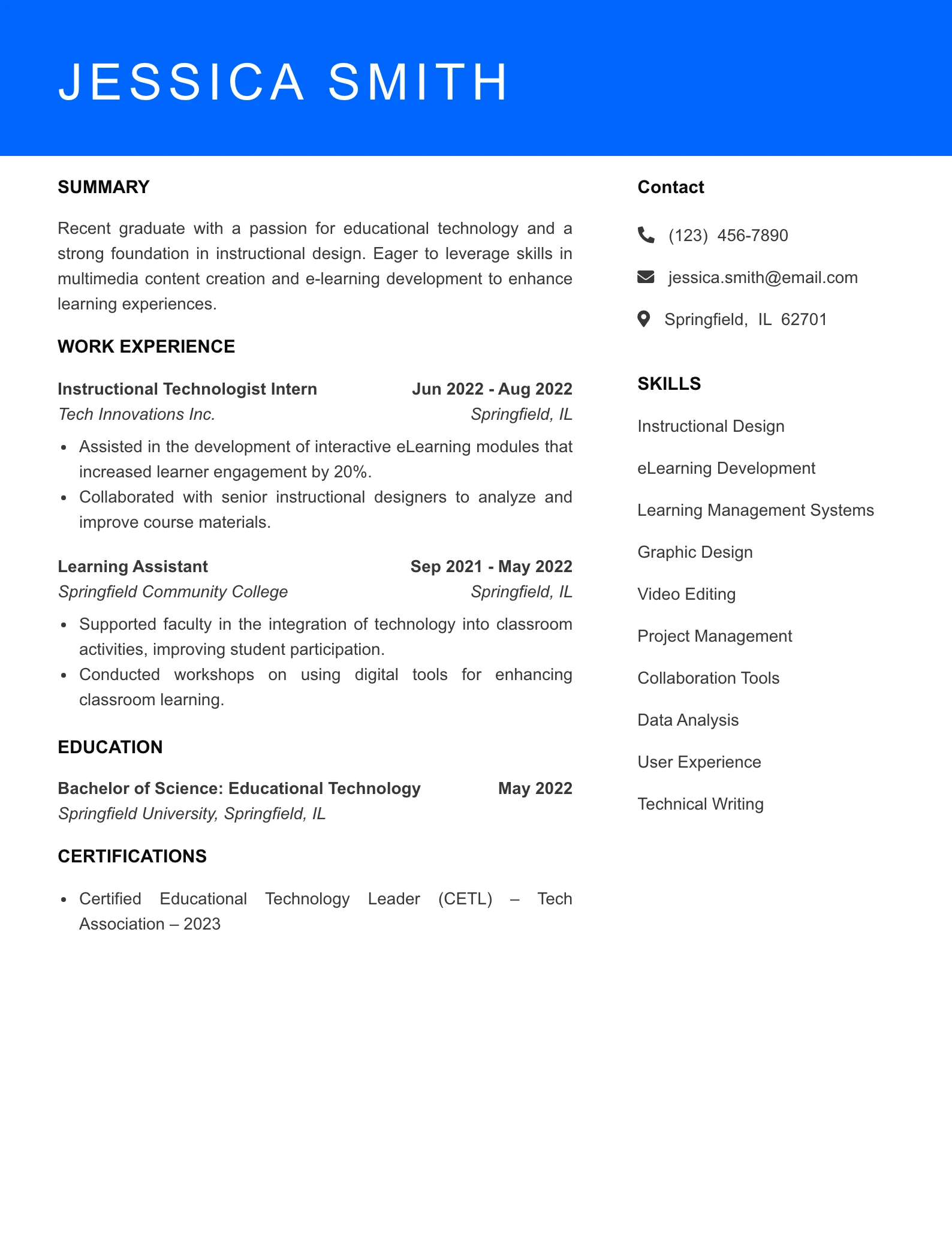 Selected Instructional Technologist Resume