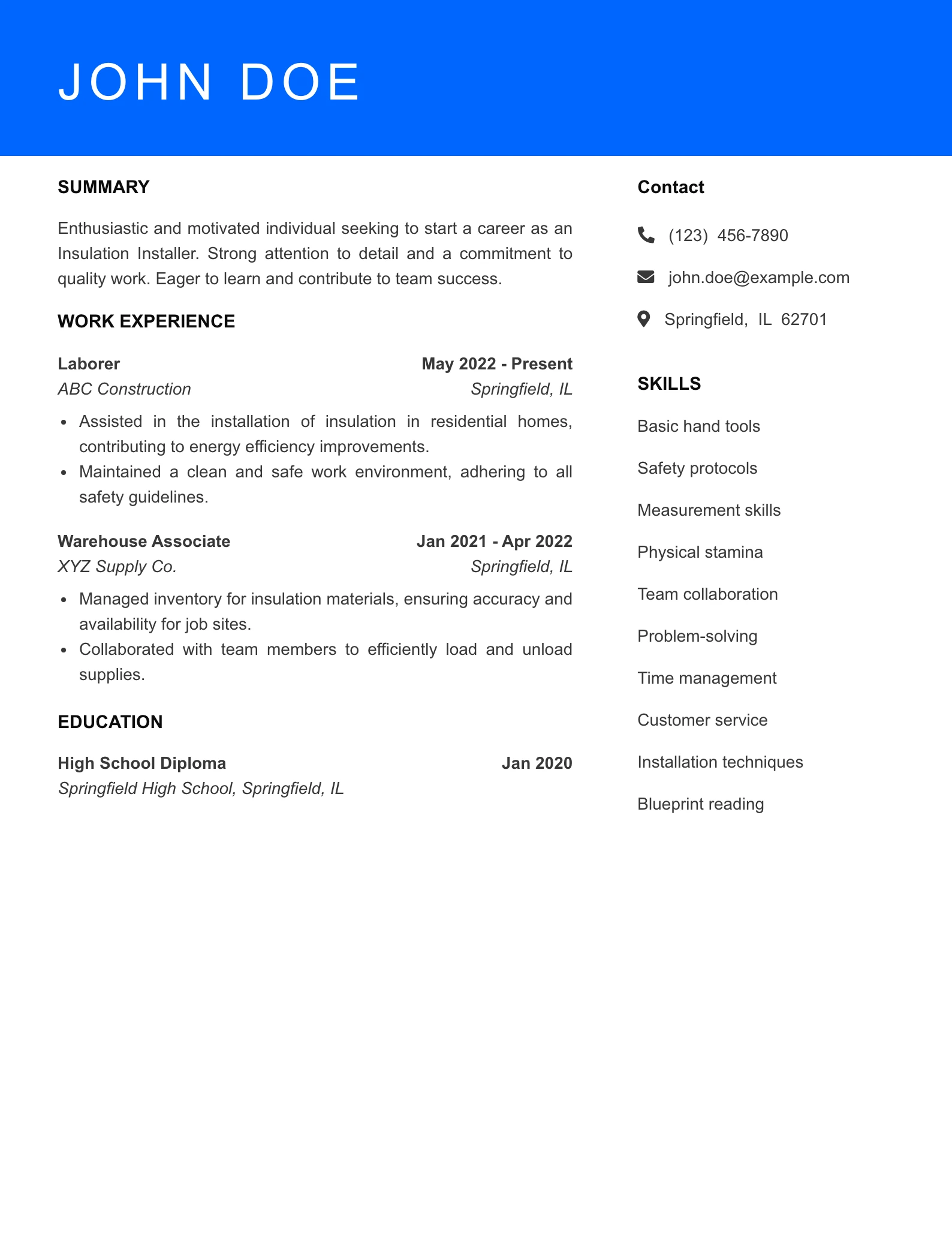 Entry Level Resume Preview