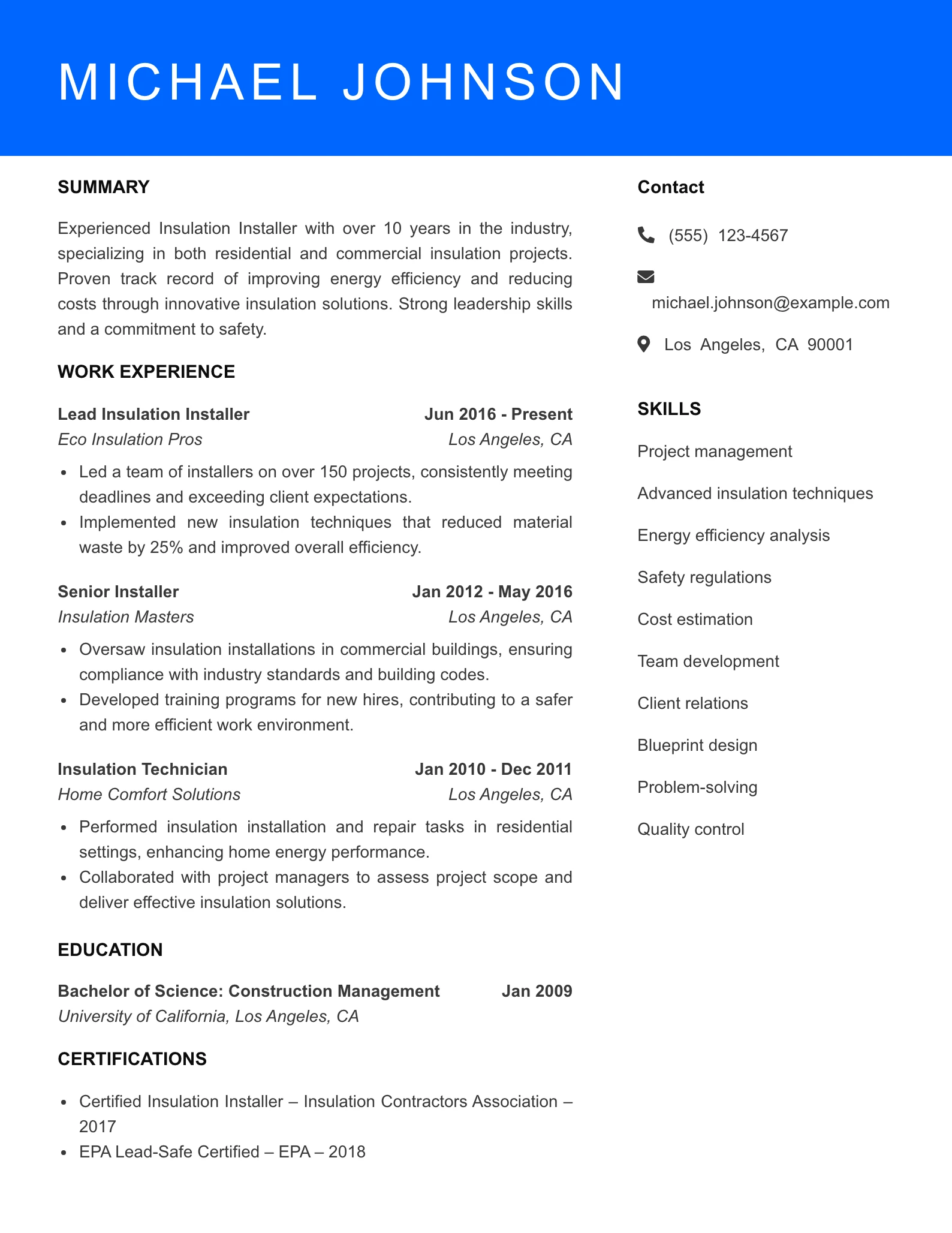 Senior Level Resume Preview