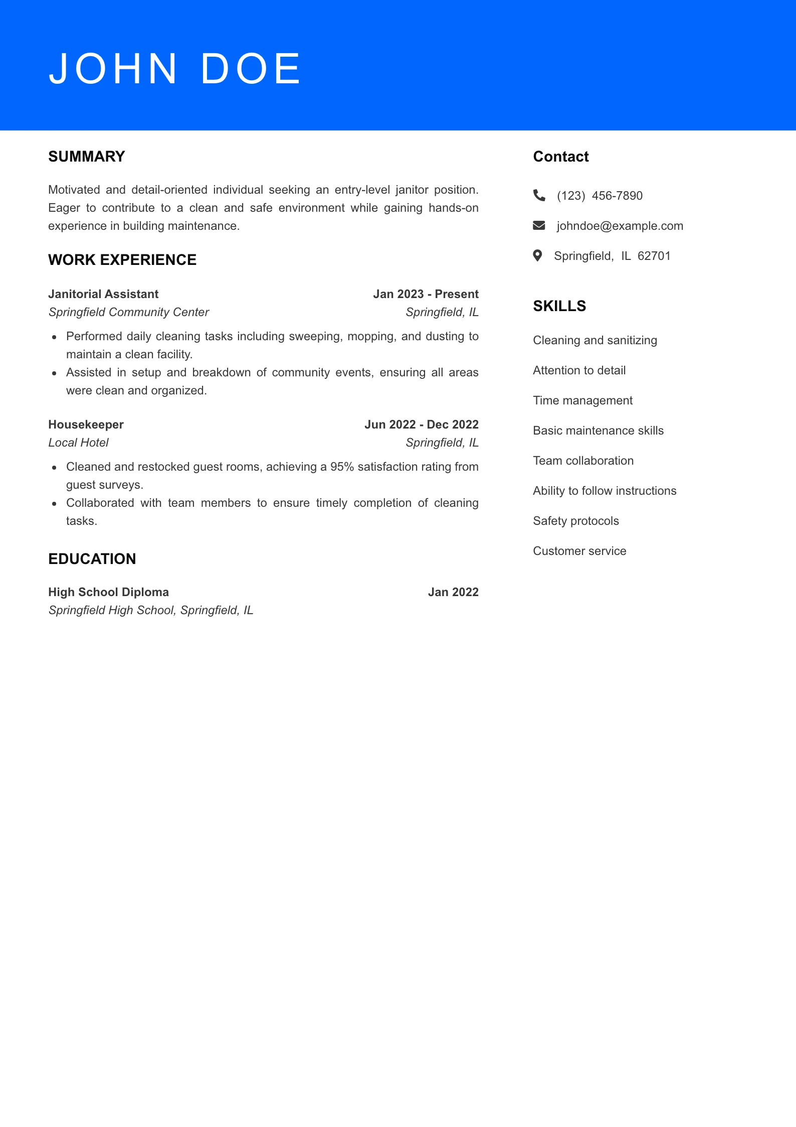 Entry Level Resume Preview