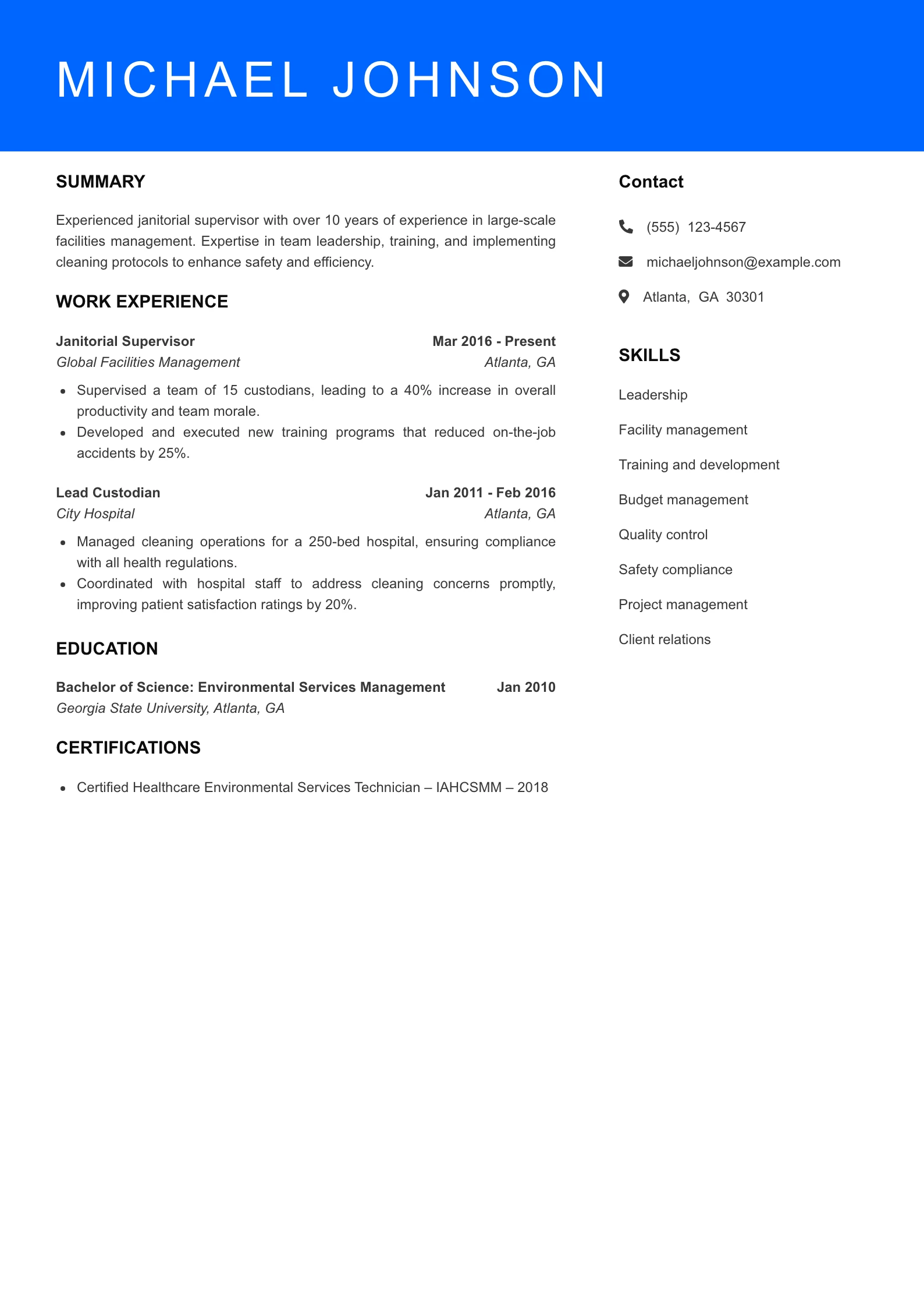 Senior Level Resume Preview