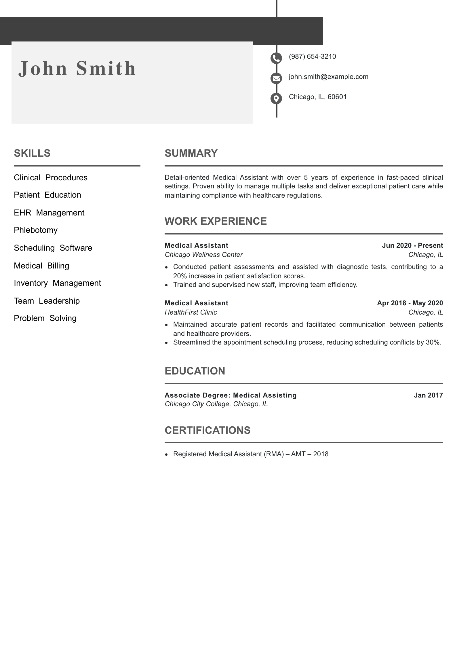 Mid Level Medical Assistant Resume Example
