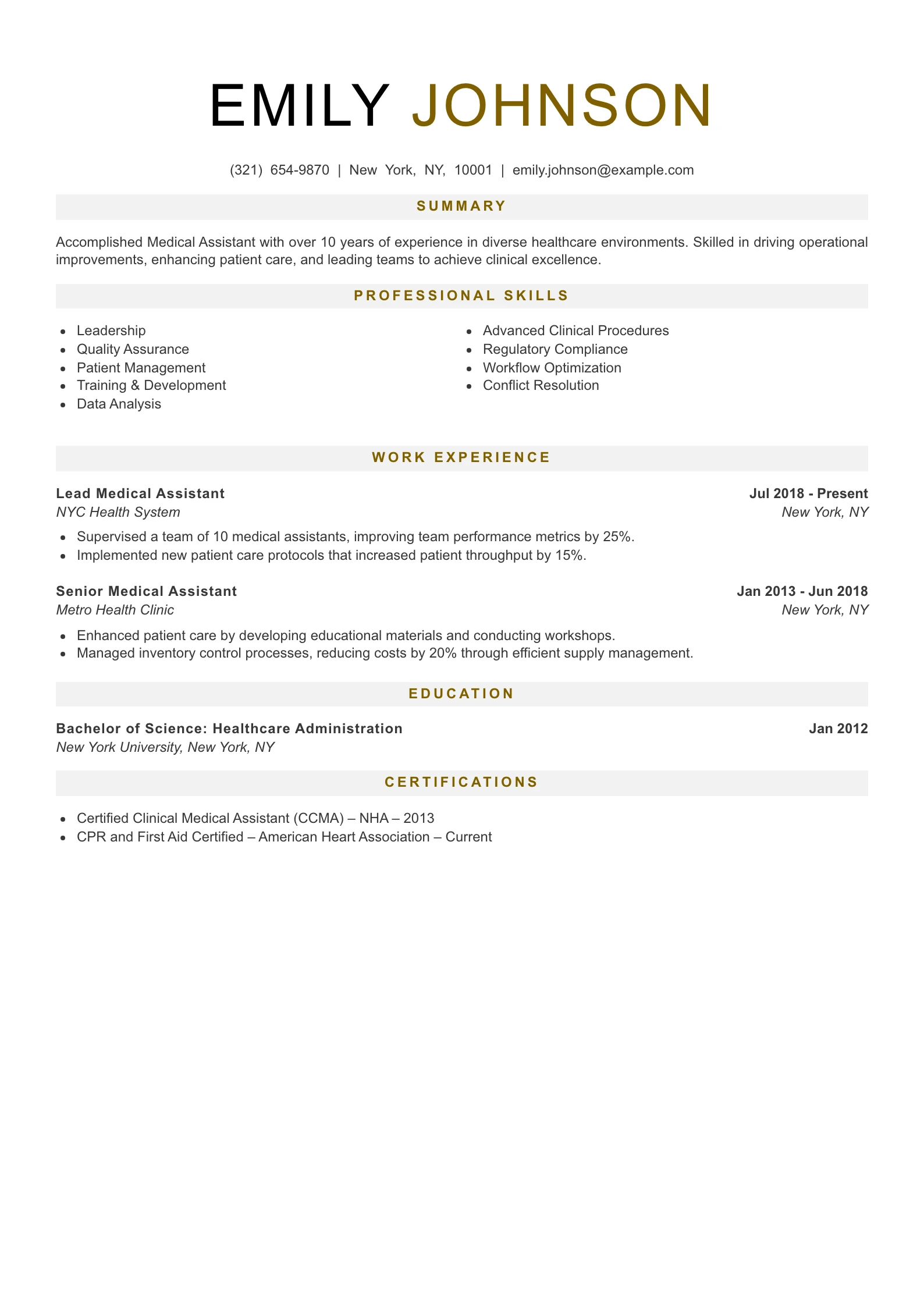 Senior Level Medical Assistant Resume Example