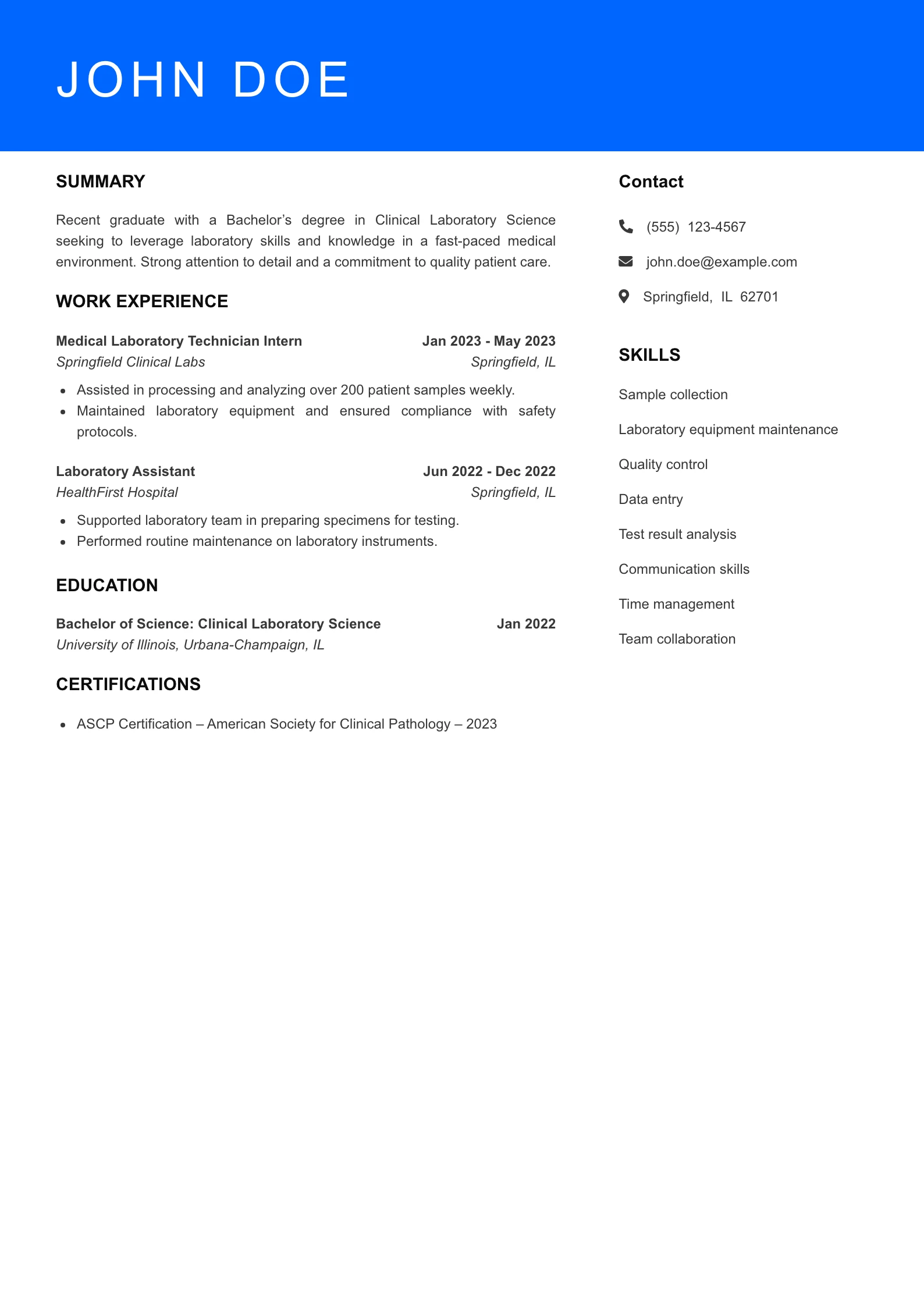 Entry Level Resume Preview