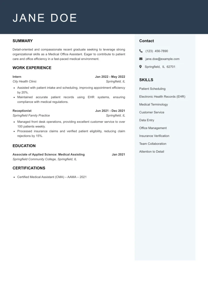 Medical Assistant Resume Template