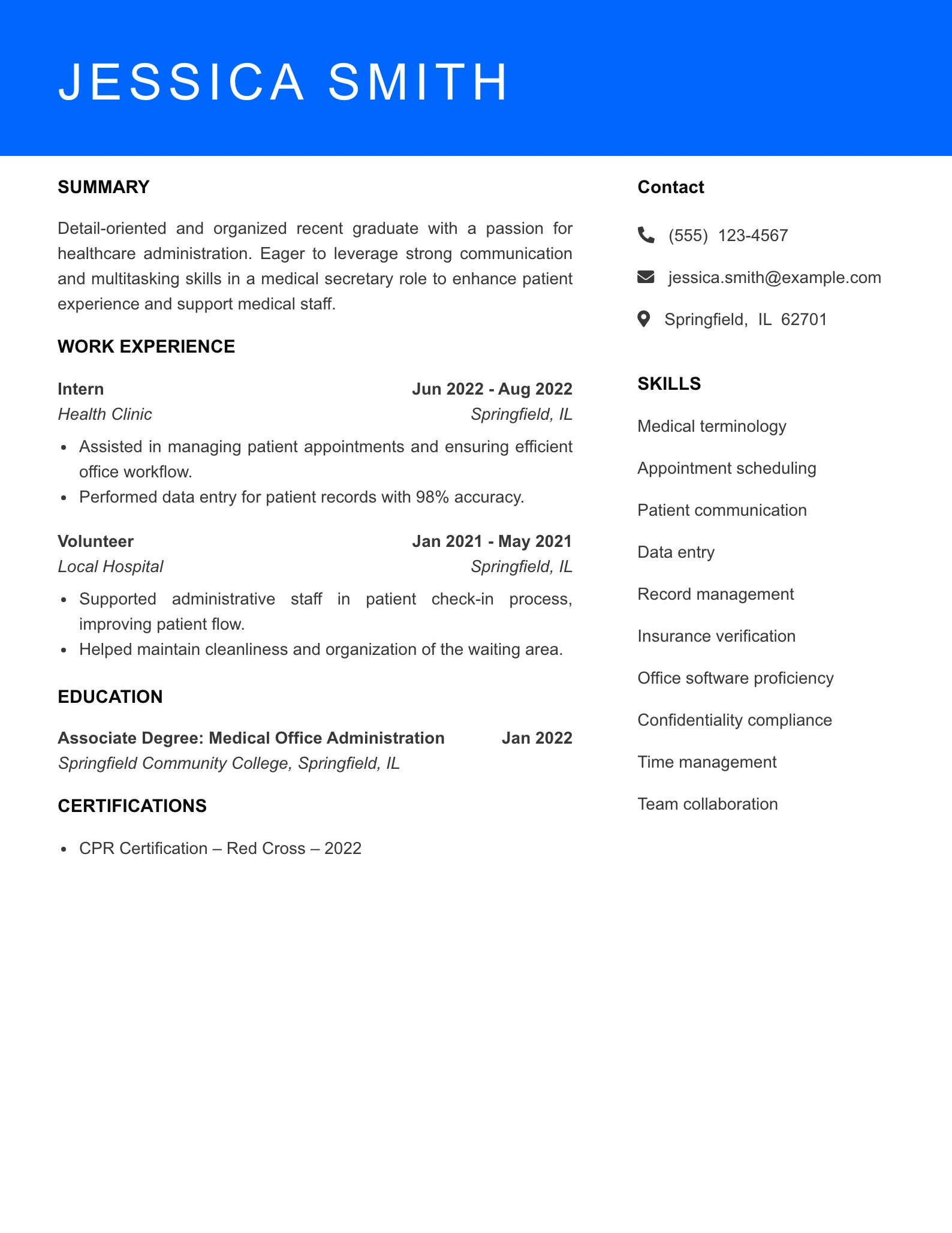 Selected Medical Secretary Resume