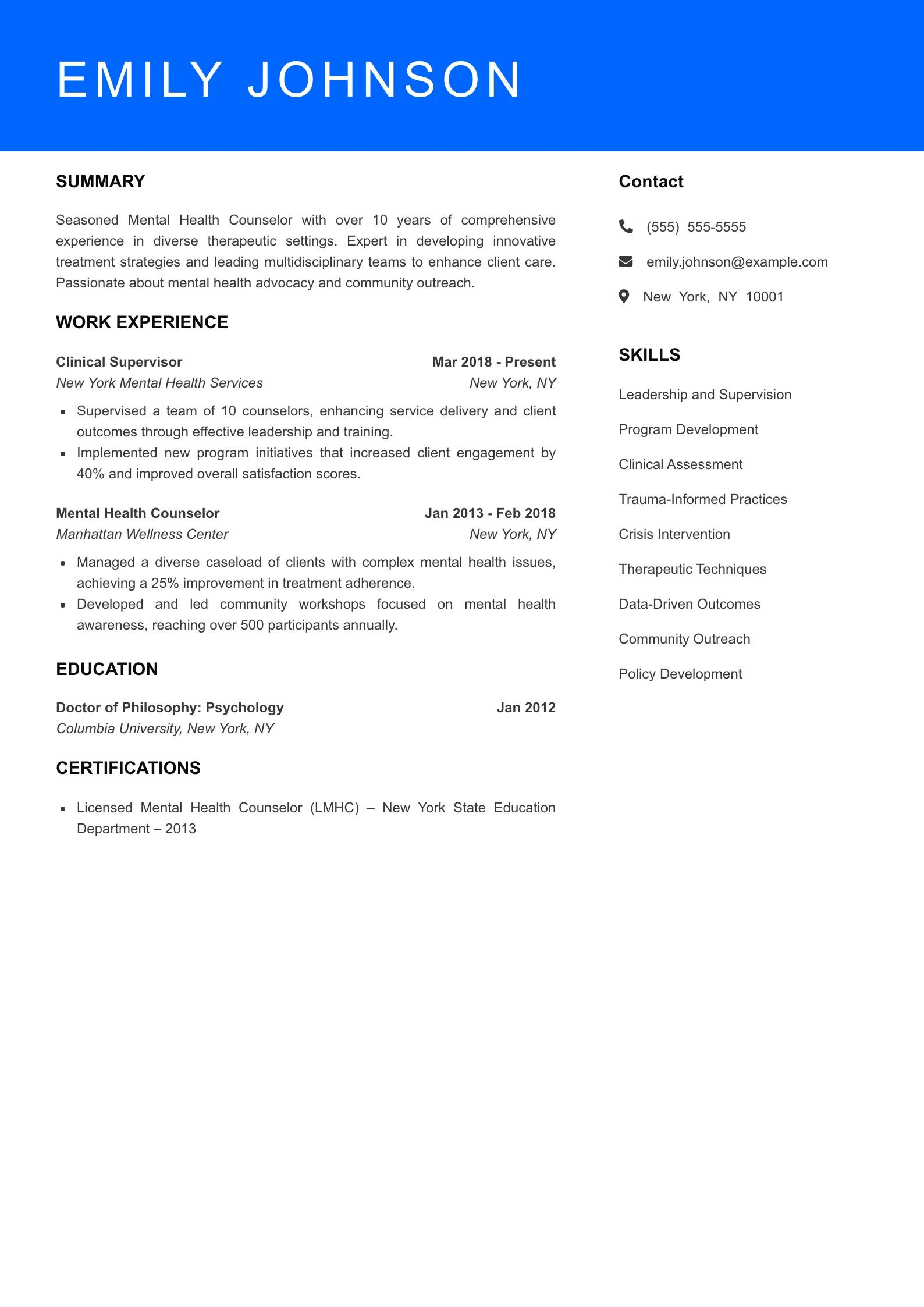 Senior Level Resume Preview