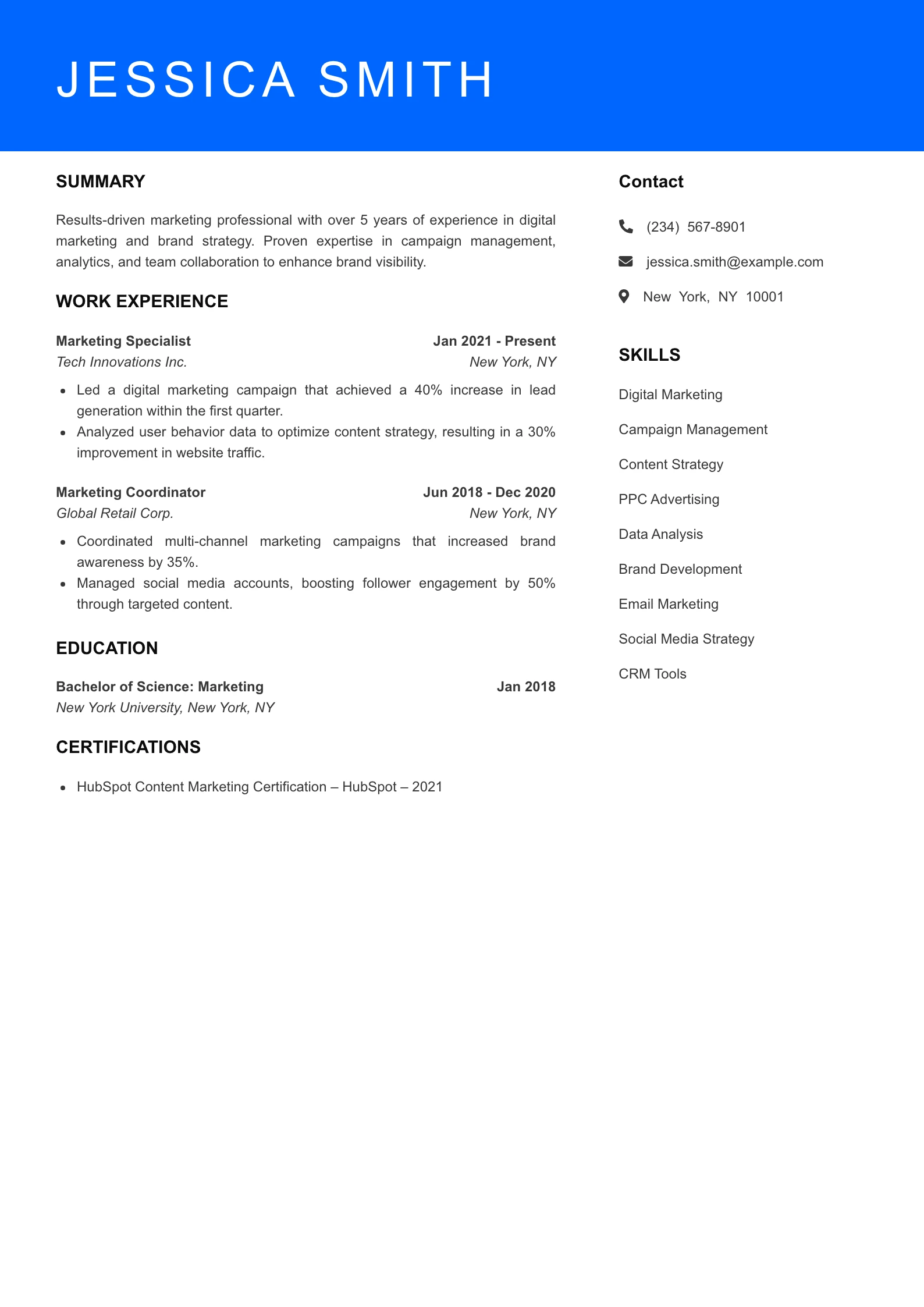 Mid Level Marketing Resume Sample