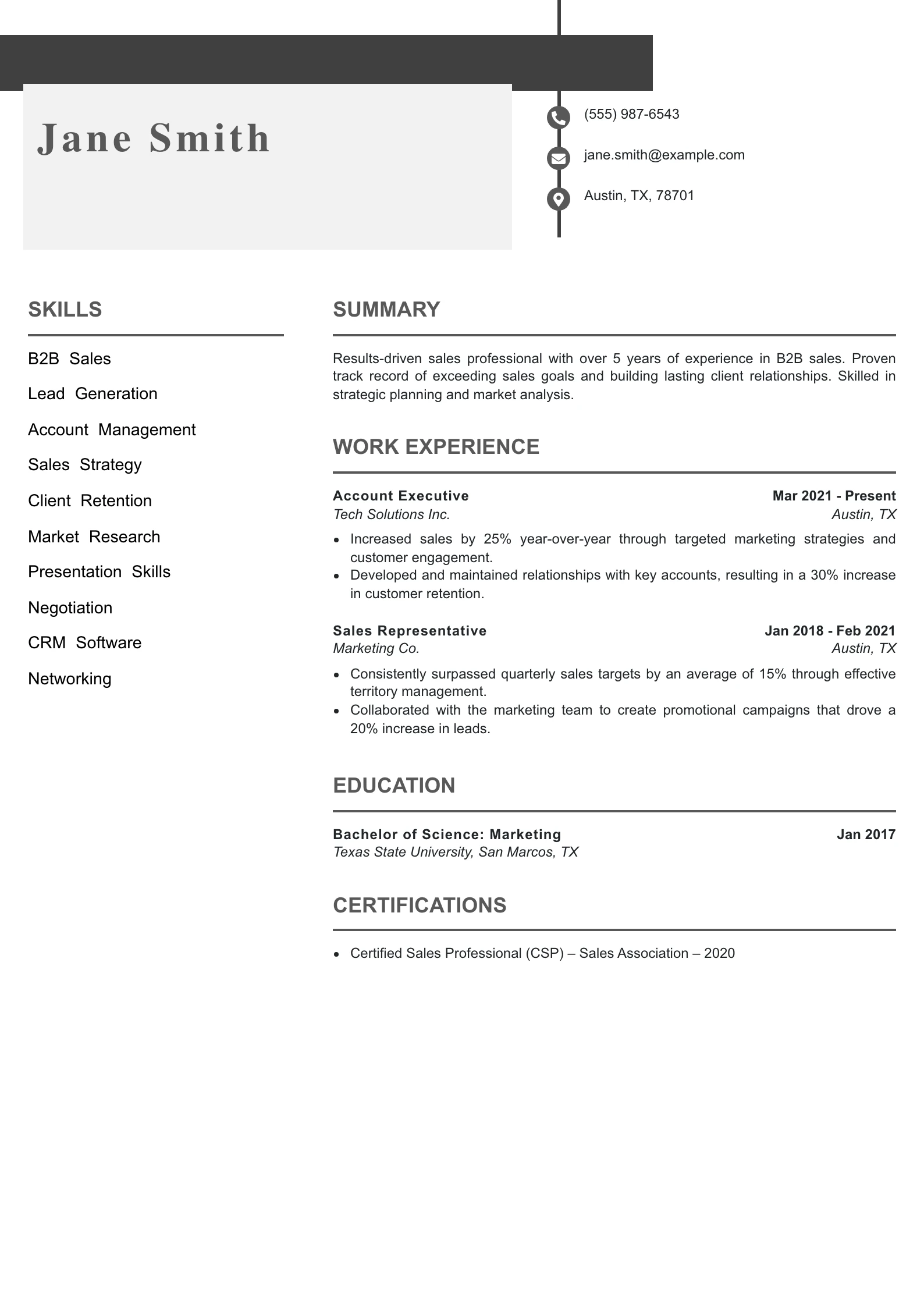 Mid Level Sales Resume Example