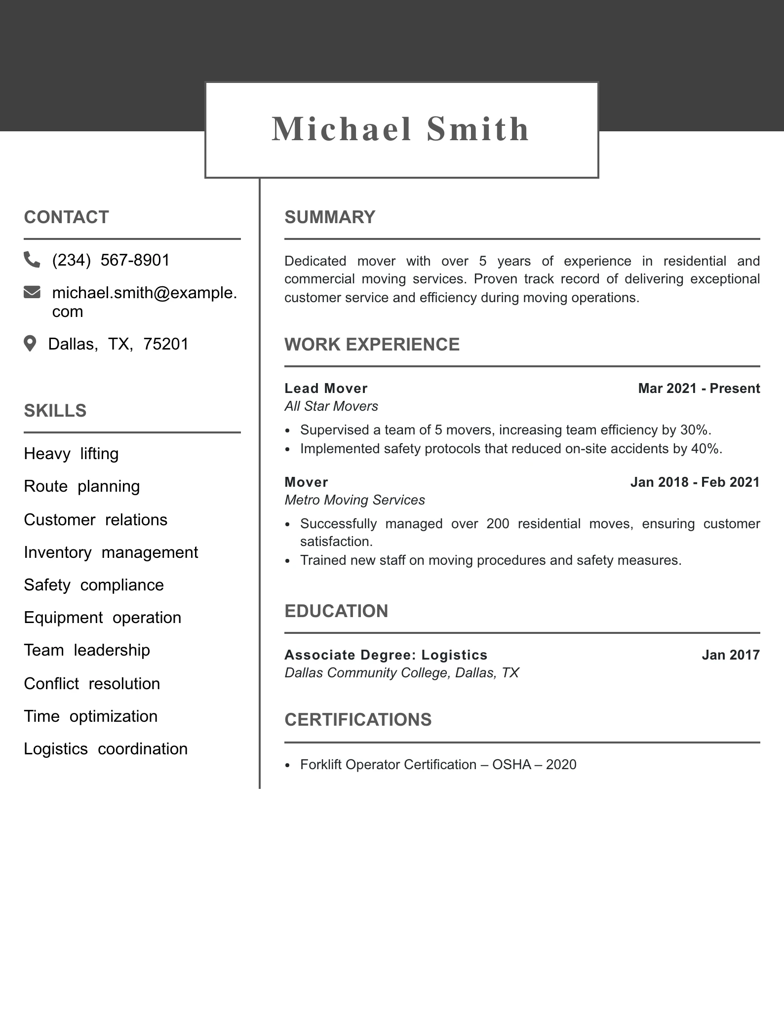 Mid Level Mover Resume Example