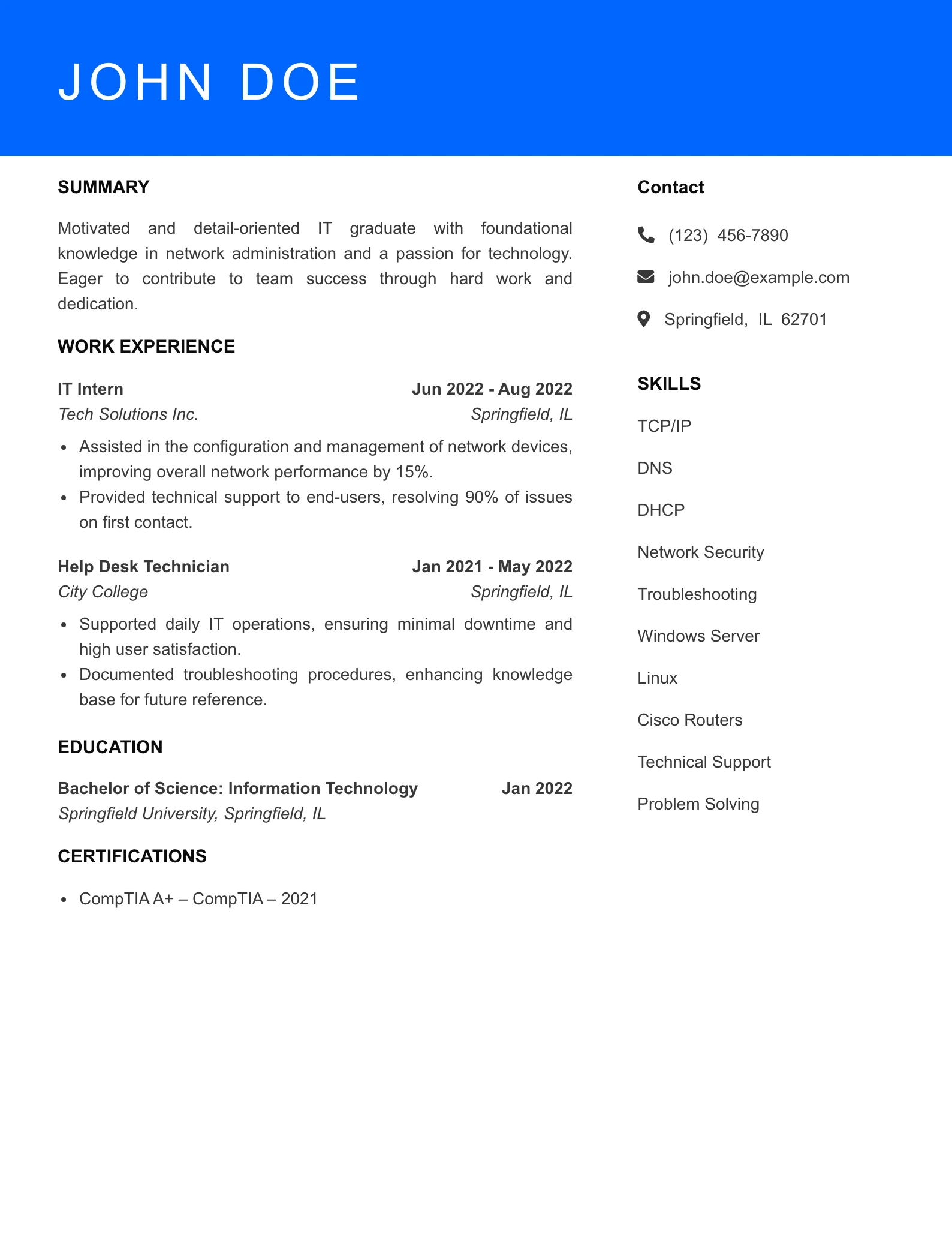 Selected Network Administrator Resume