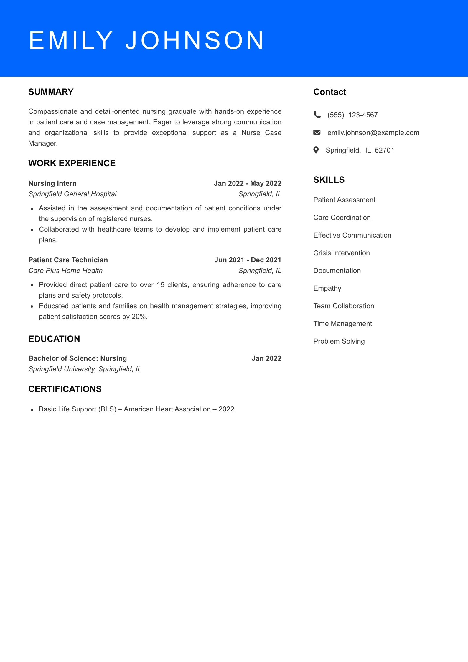 Selected Nurse Case Manager Resume