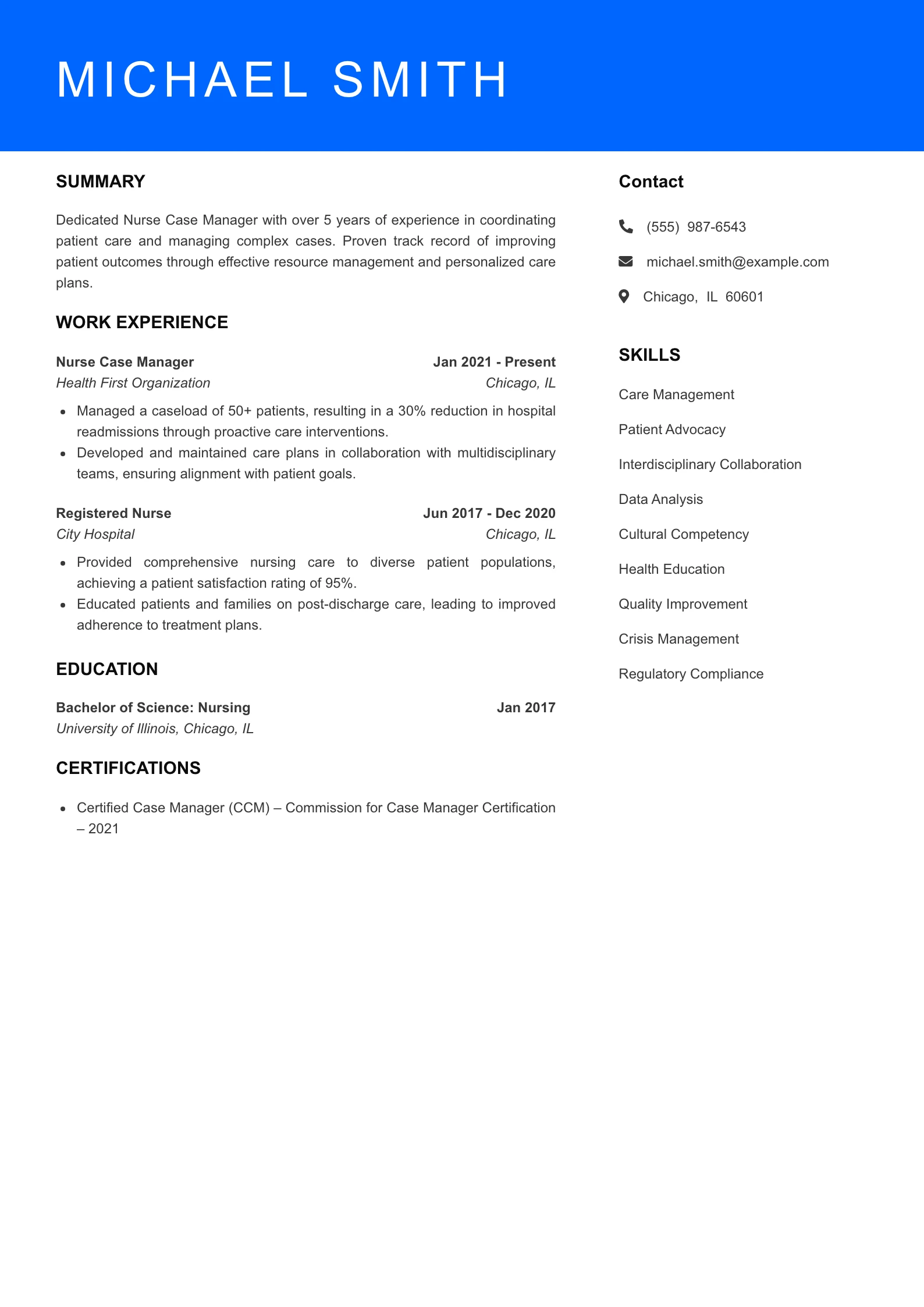 Mid Level Nurse Case Manager Resume Sample