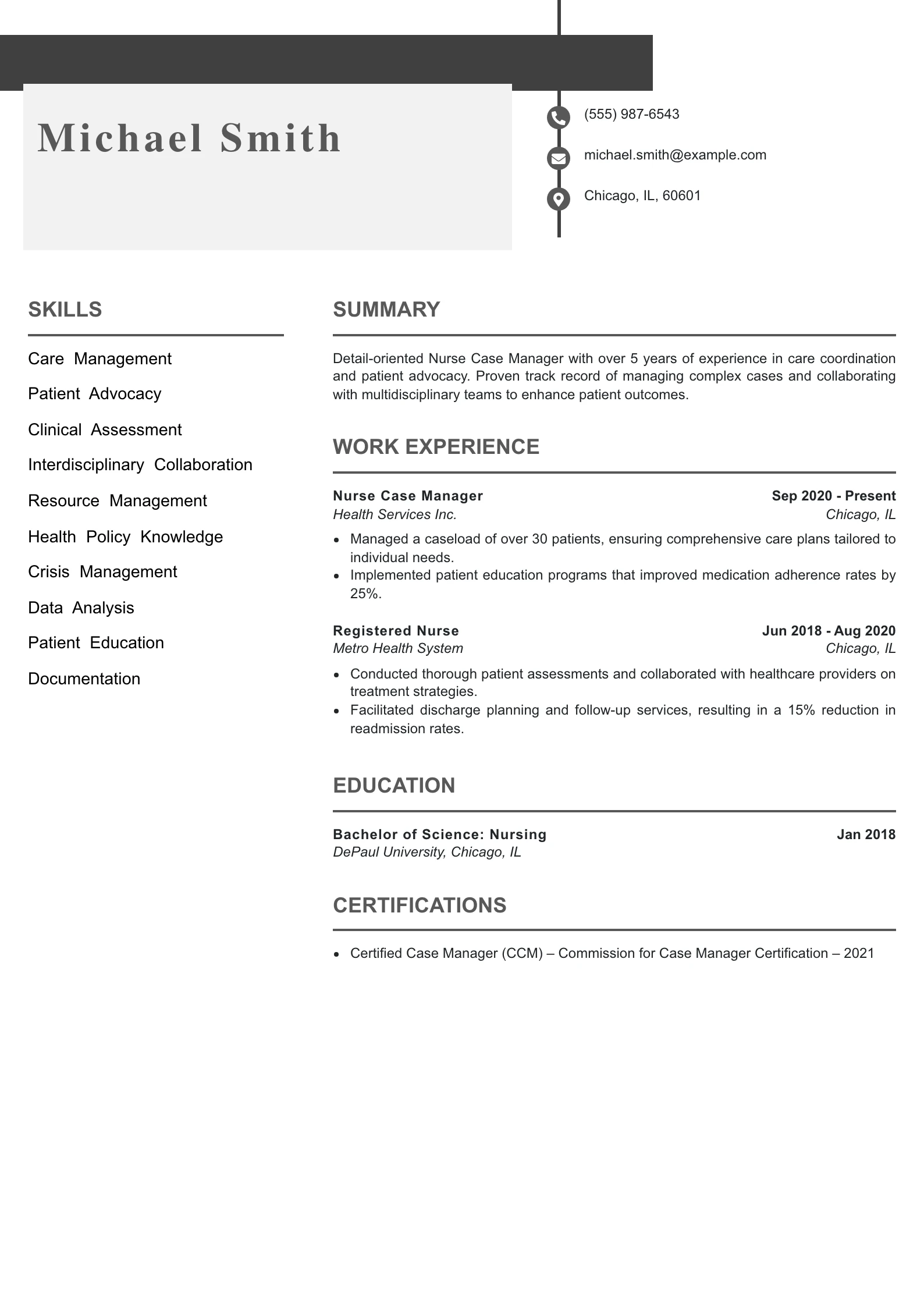 Mid Level Nurse Case Manager Resume Example