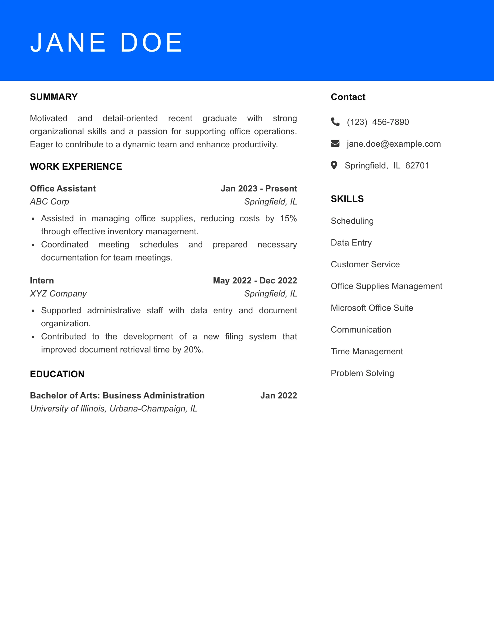 Selected Office Coordinator Resume