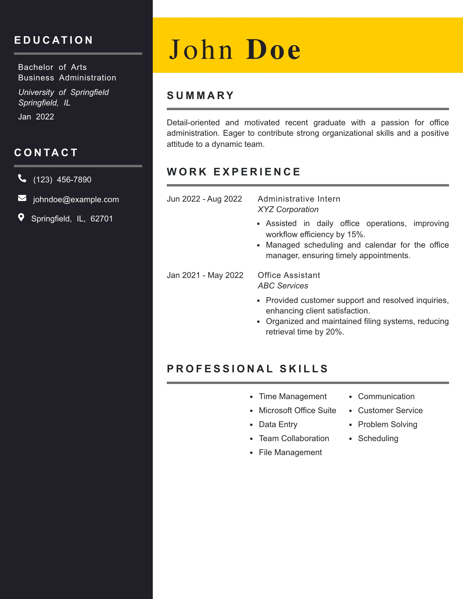 Entry Level Office Coordinator Resume Example