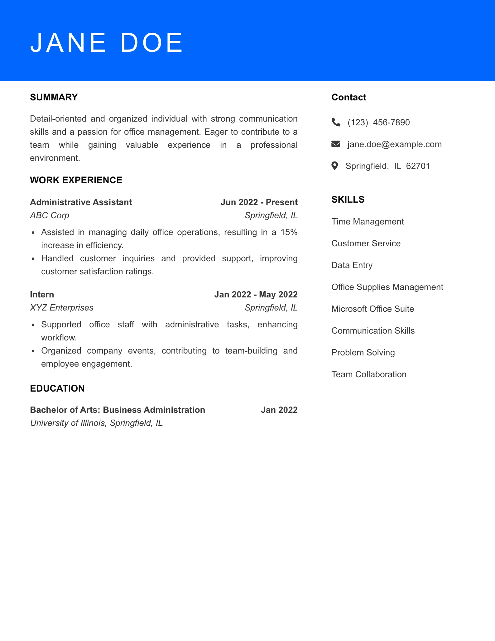 Selected Office Manager Resume
