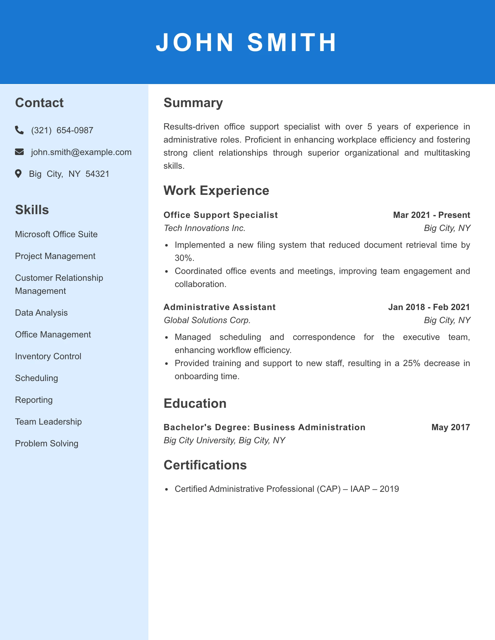 Mid Level Office Support Specialist Resume Example