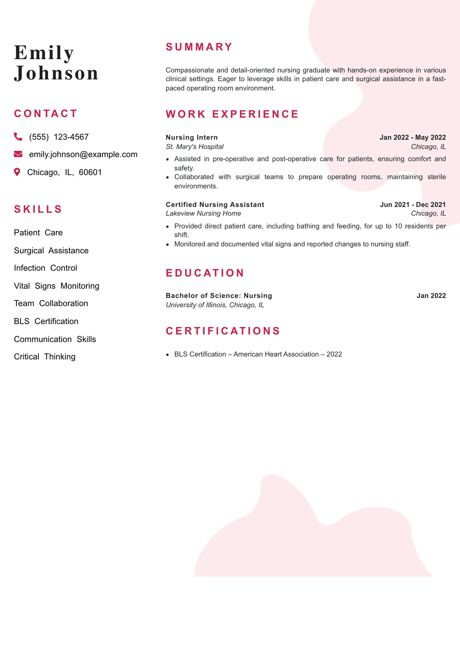 Entry Level Operating Room Nurse Resume Example
