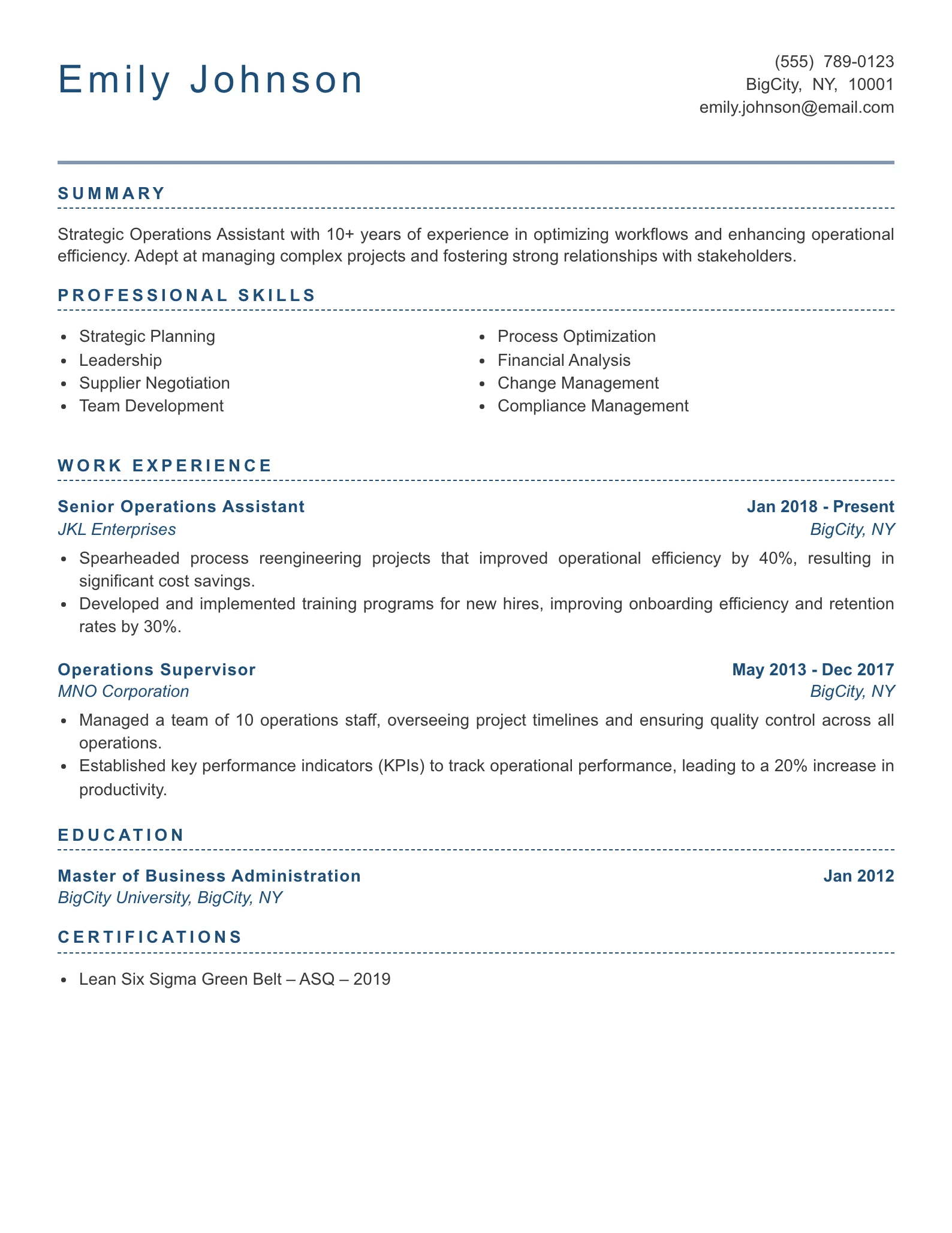 Senior Level Operations Assistant Resume Example