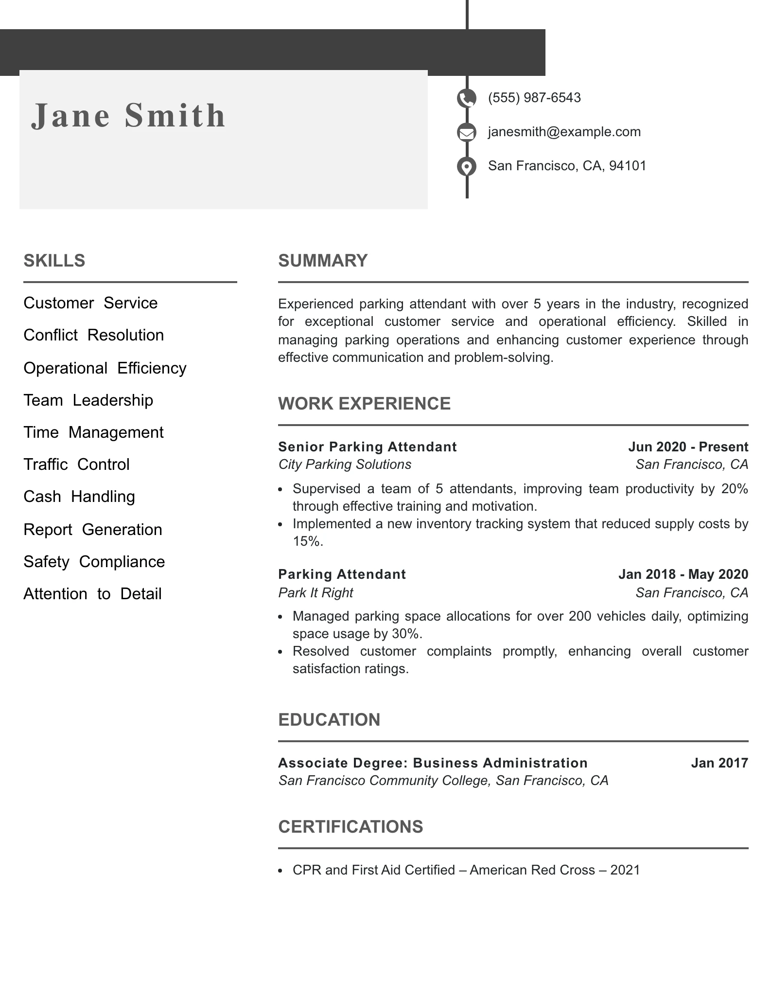 Mid Level Parking Attendant Resume Example