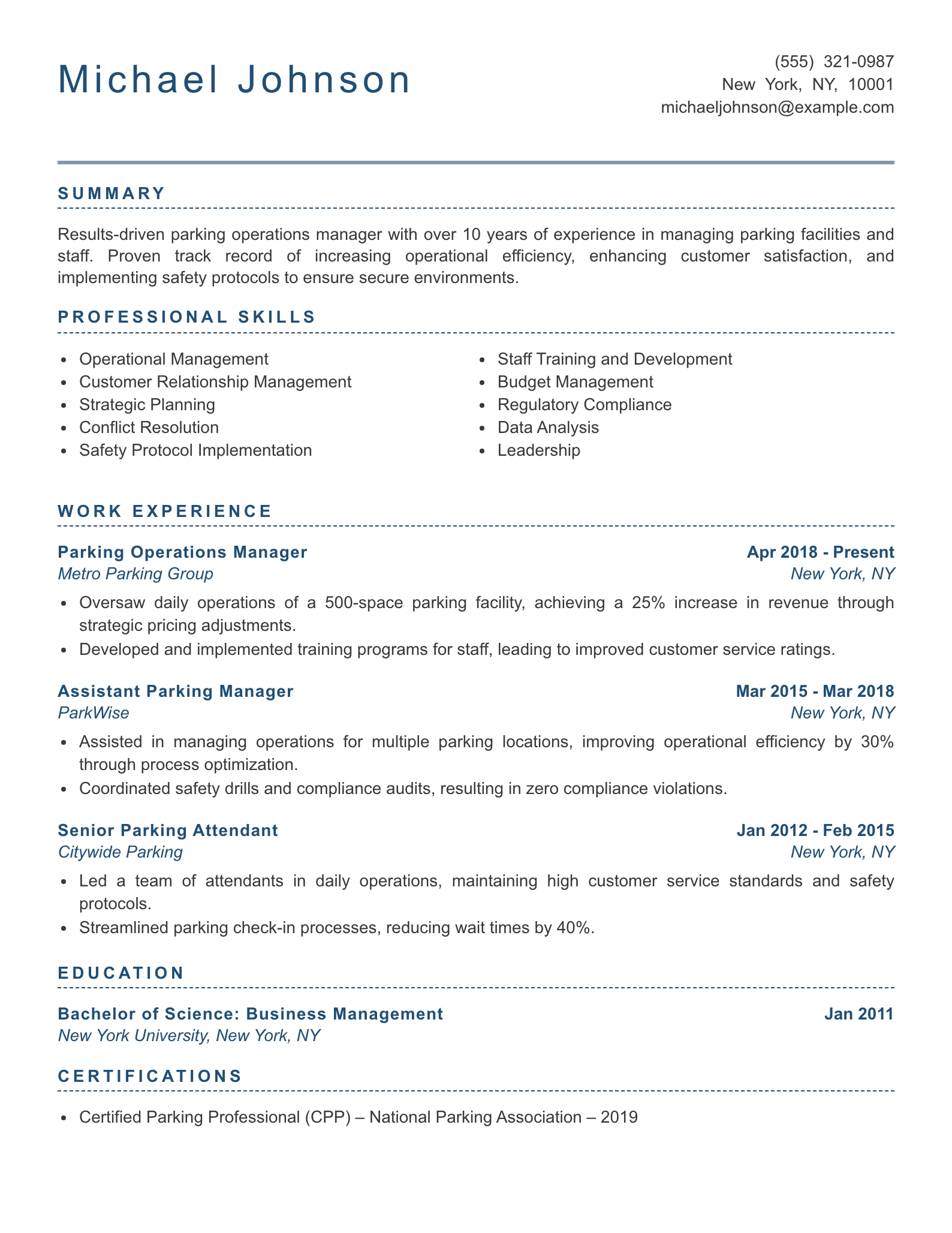 Senior Level Parking Attendant Resume Example