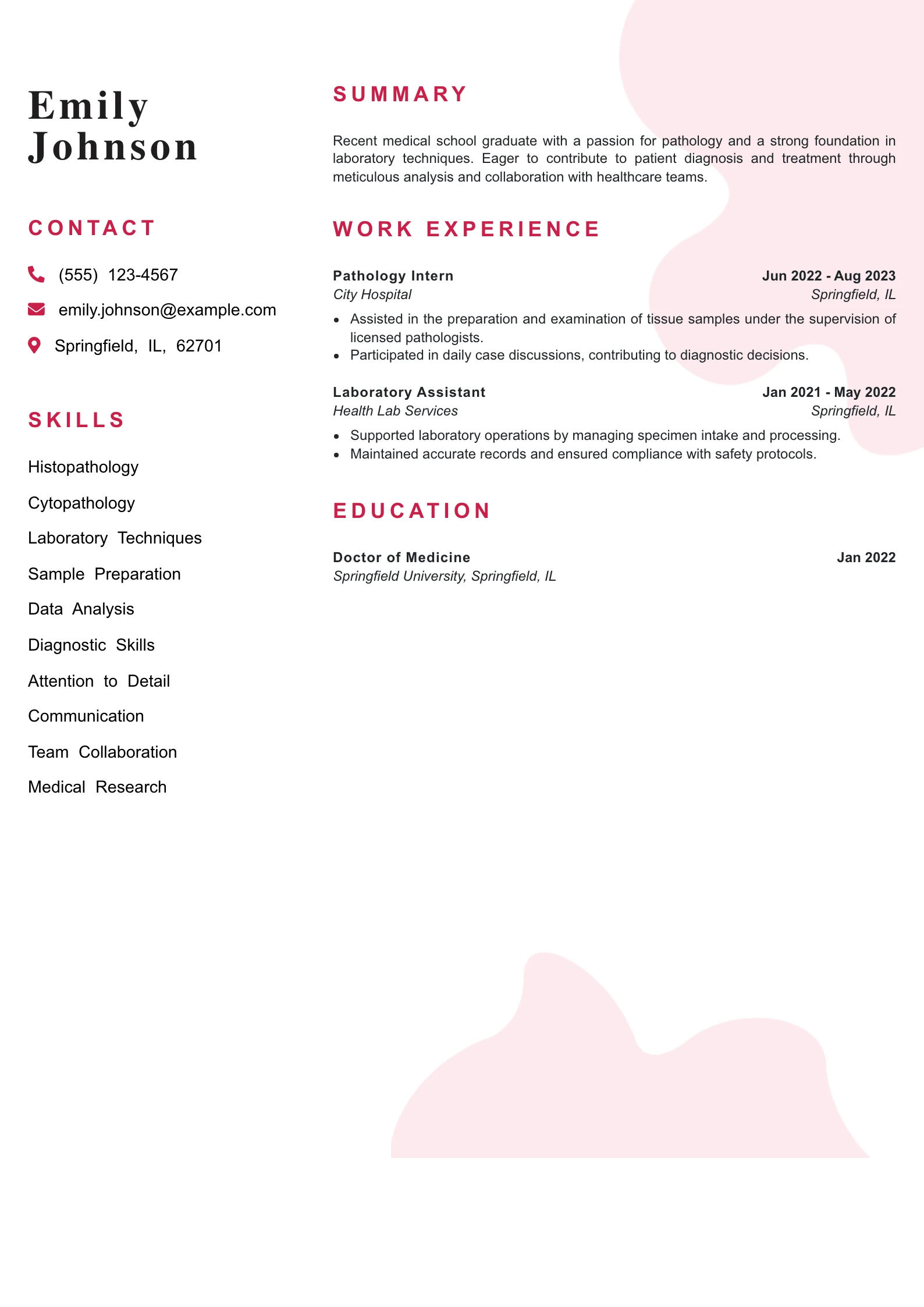 Entry Level Pathologist Resume Example