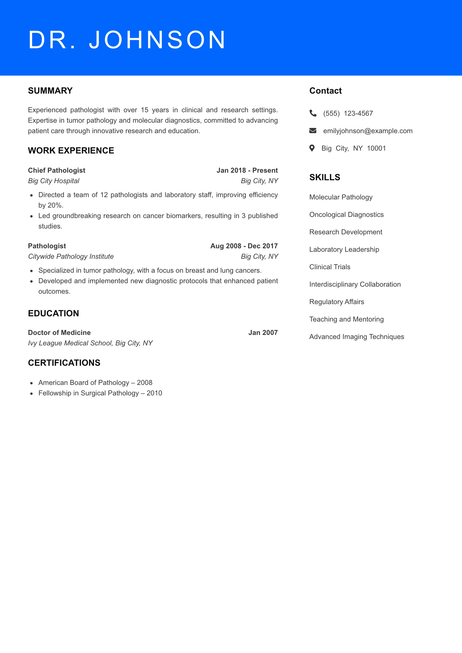 Senior Level Resume Preview