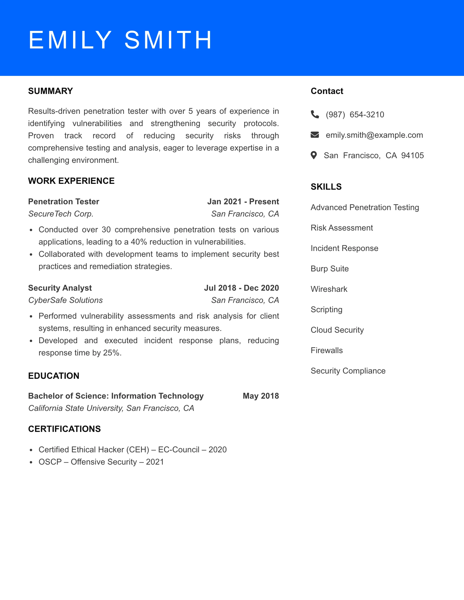 Mid Level Penetration Tester Resume Sample