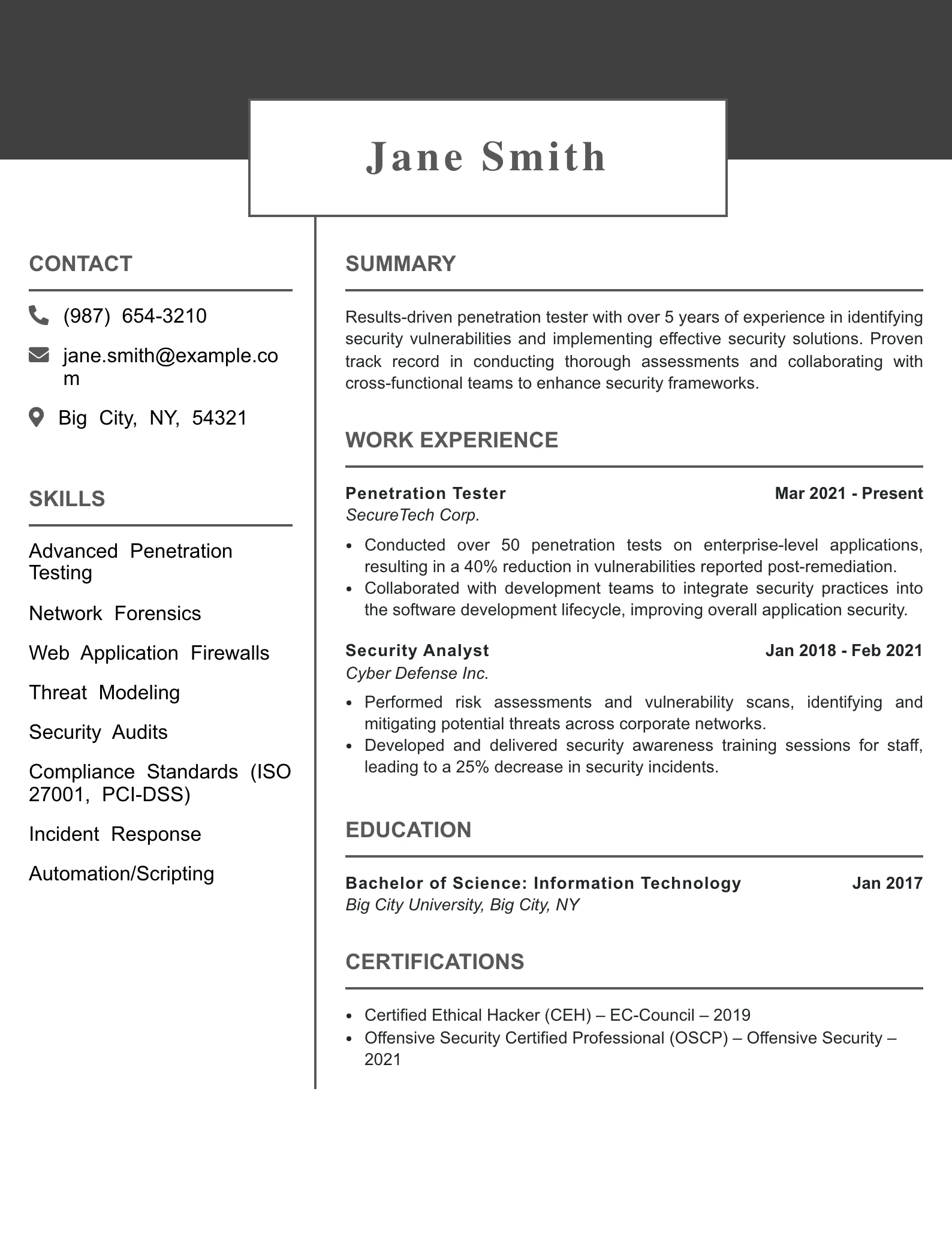 Mid Level Penetration Tester Resume Example