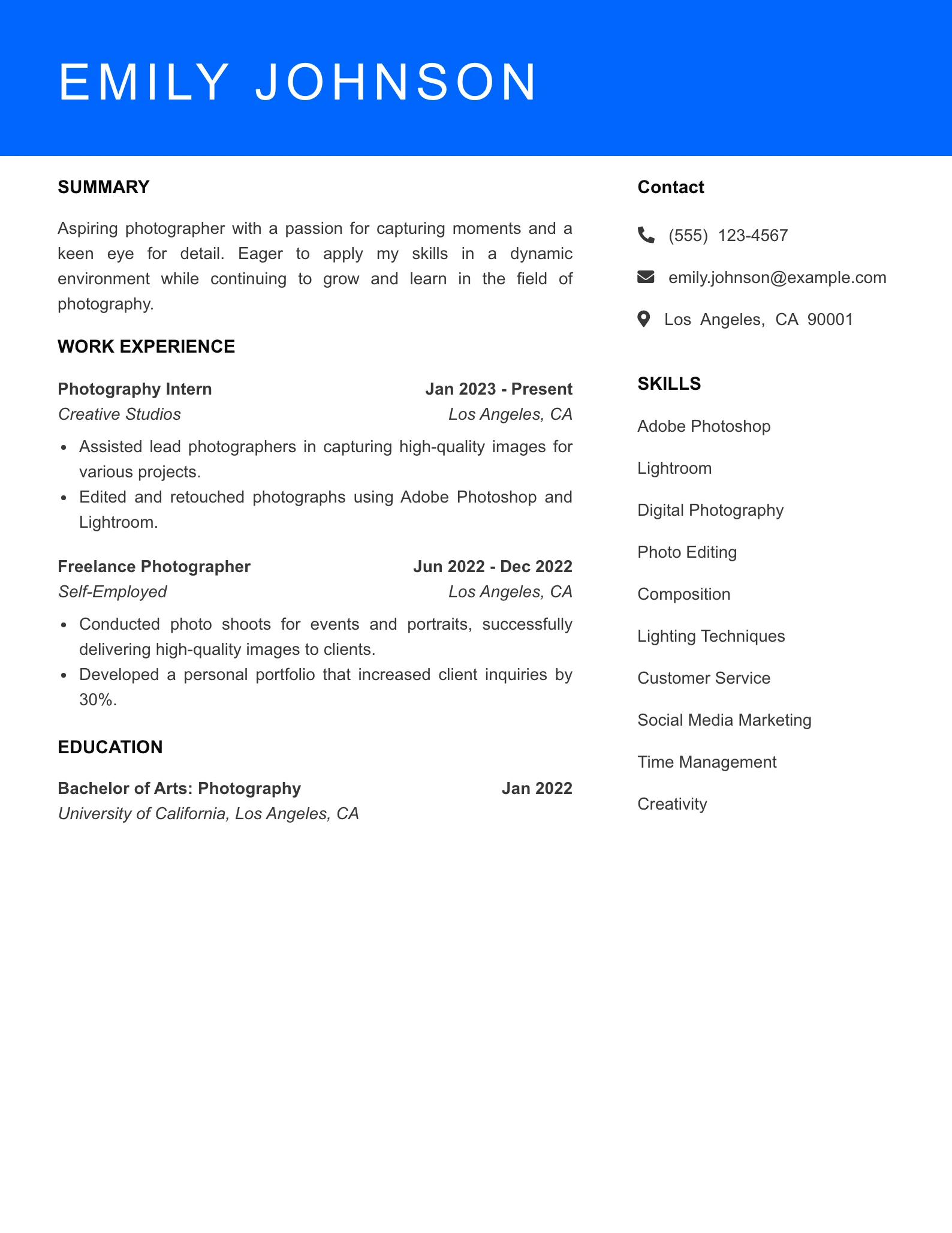 Selected Photographer Resume