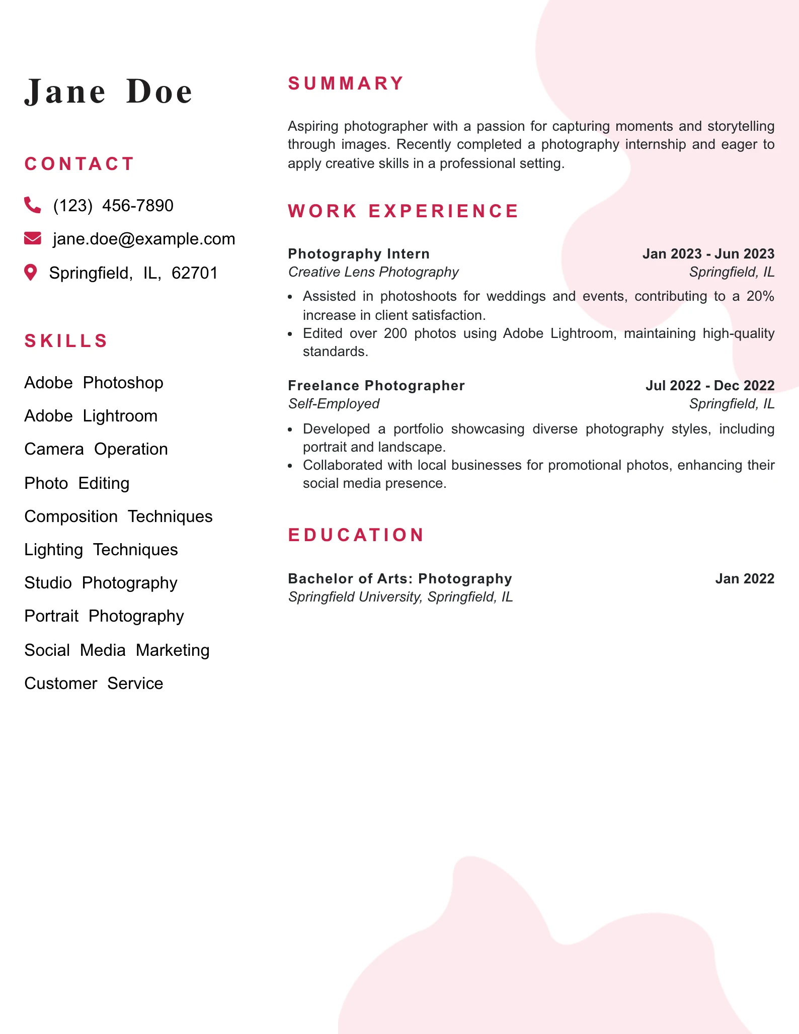 Entry Level Photographer Resume Example