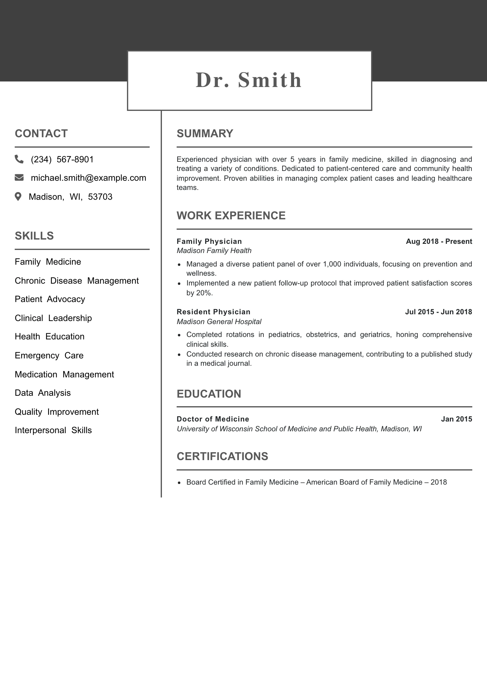 Mid Level Physician Resume Example