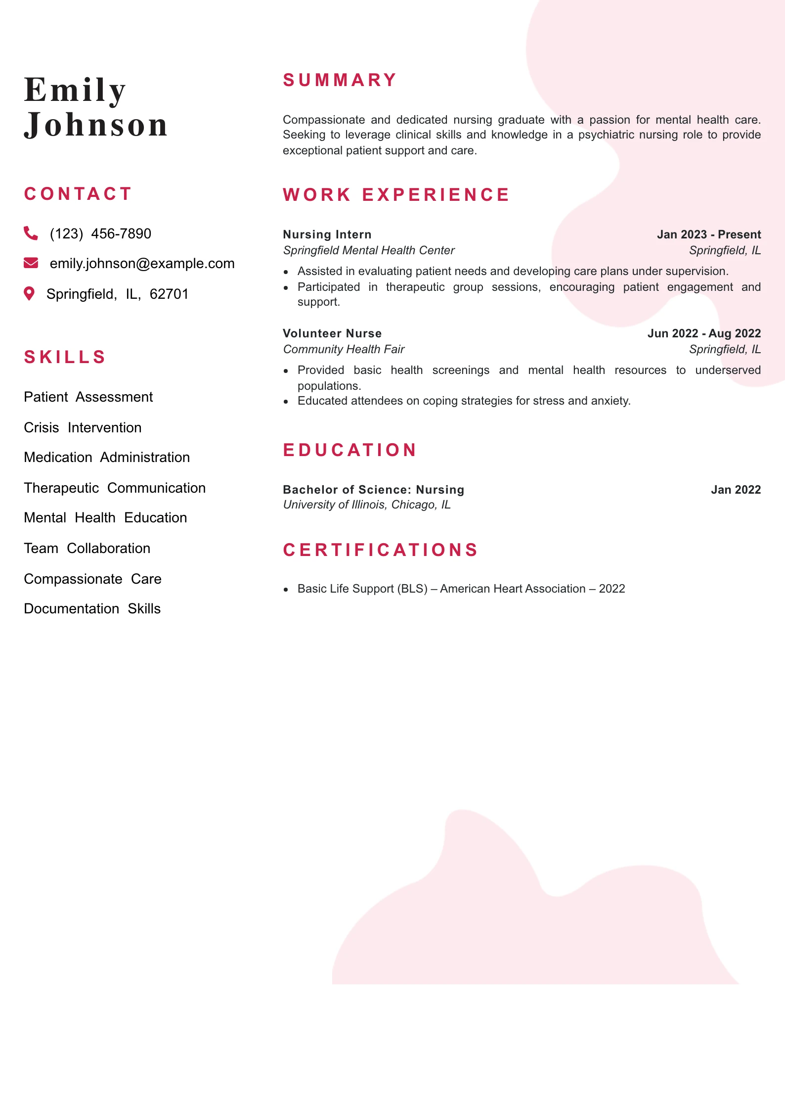 Entry Level Psychiatric Nurse Resume Example