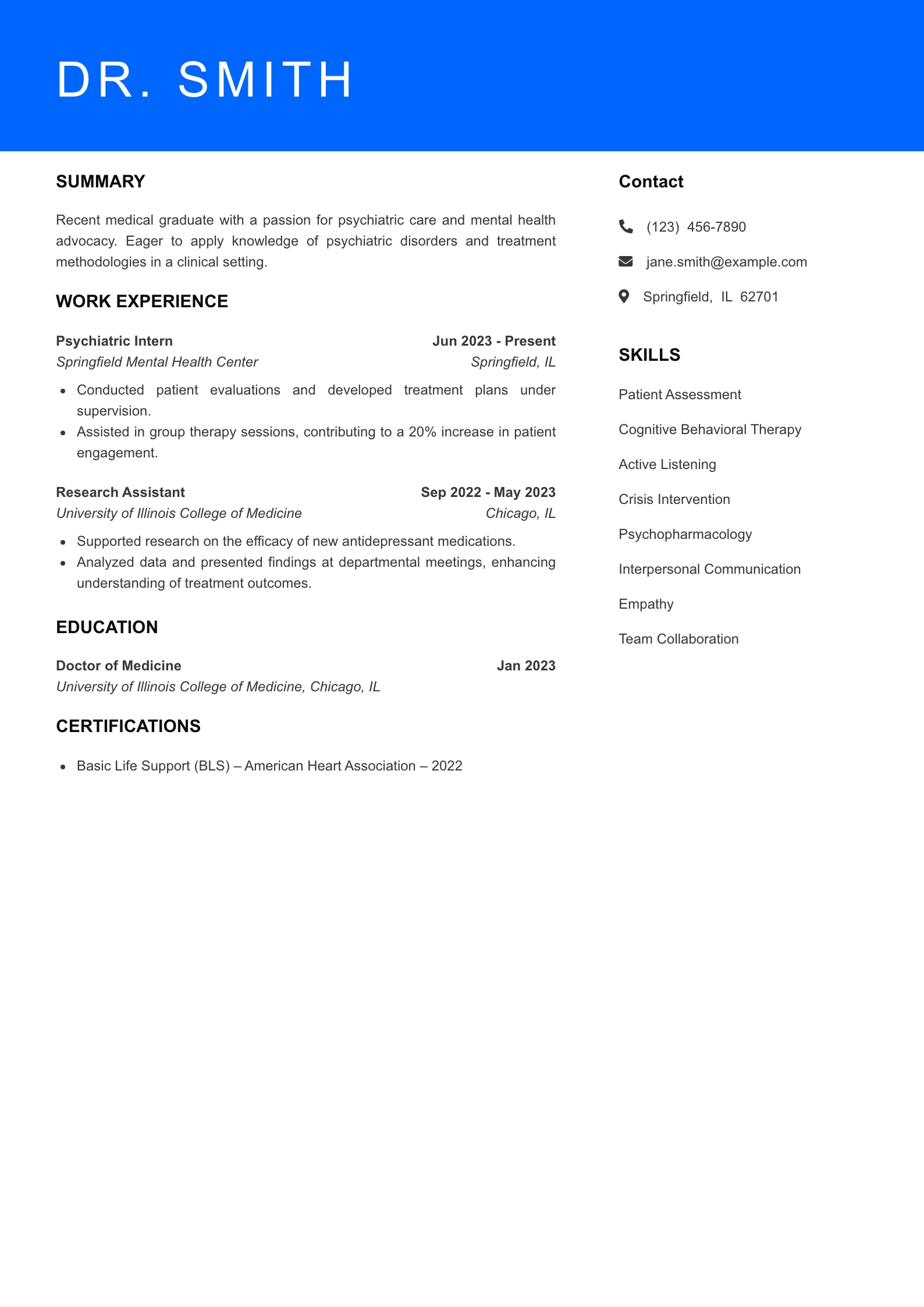Entry Level Resume Preview